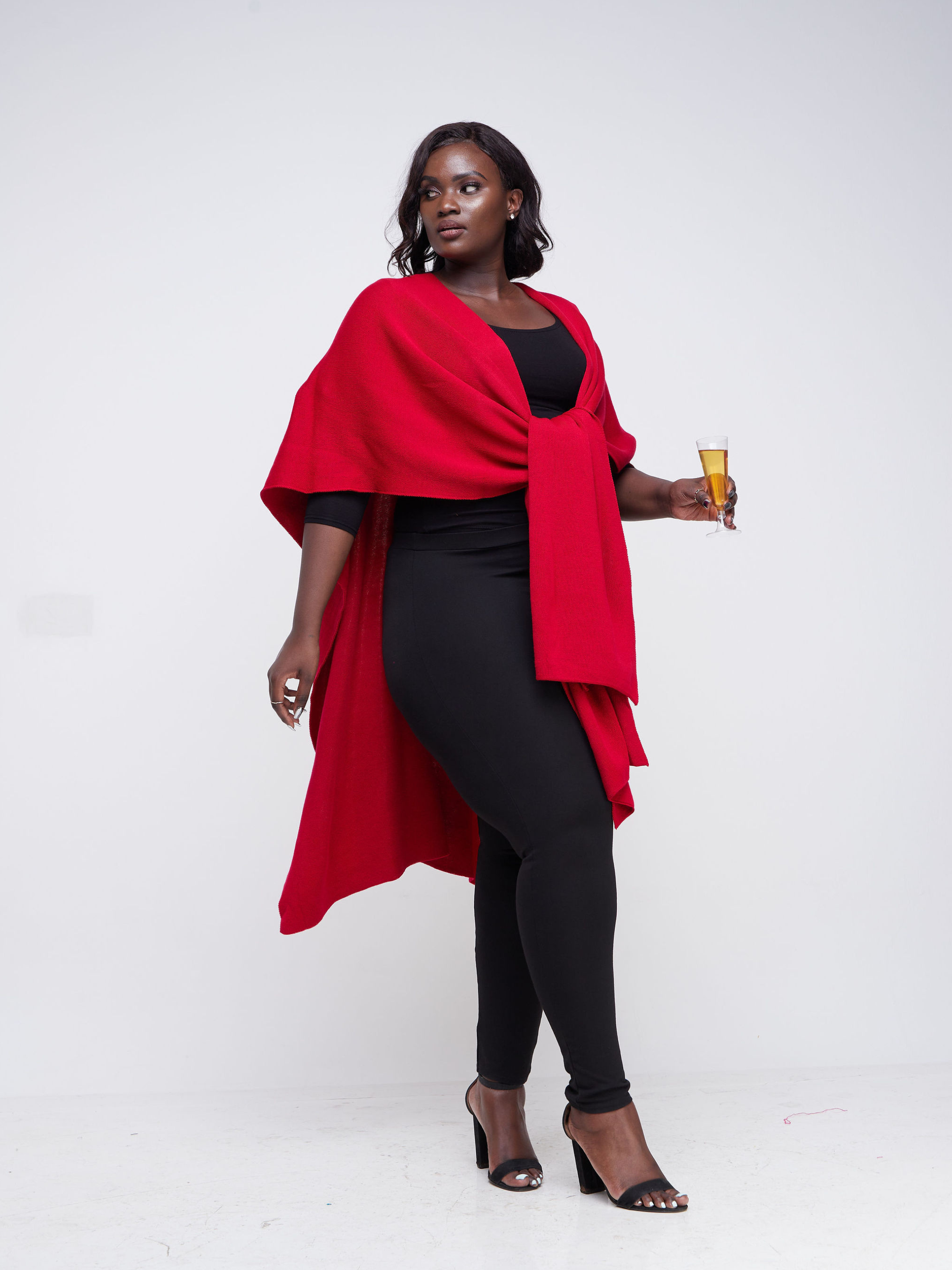 Vivo Basic Double Layered Wrap Poncho (Without Fringe) - Deep Red