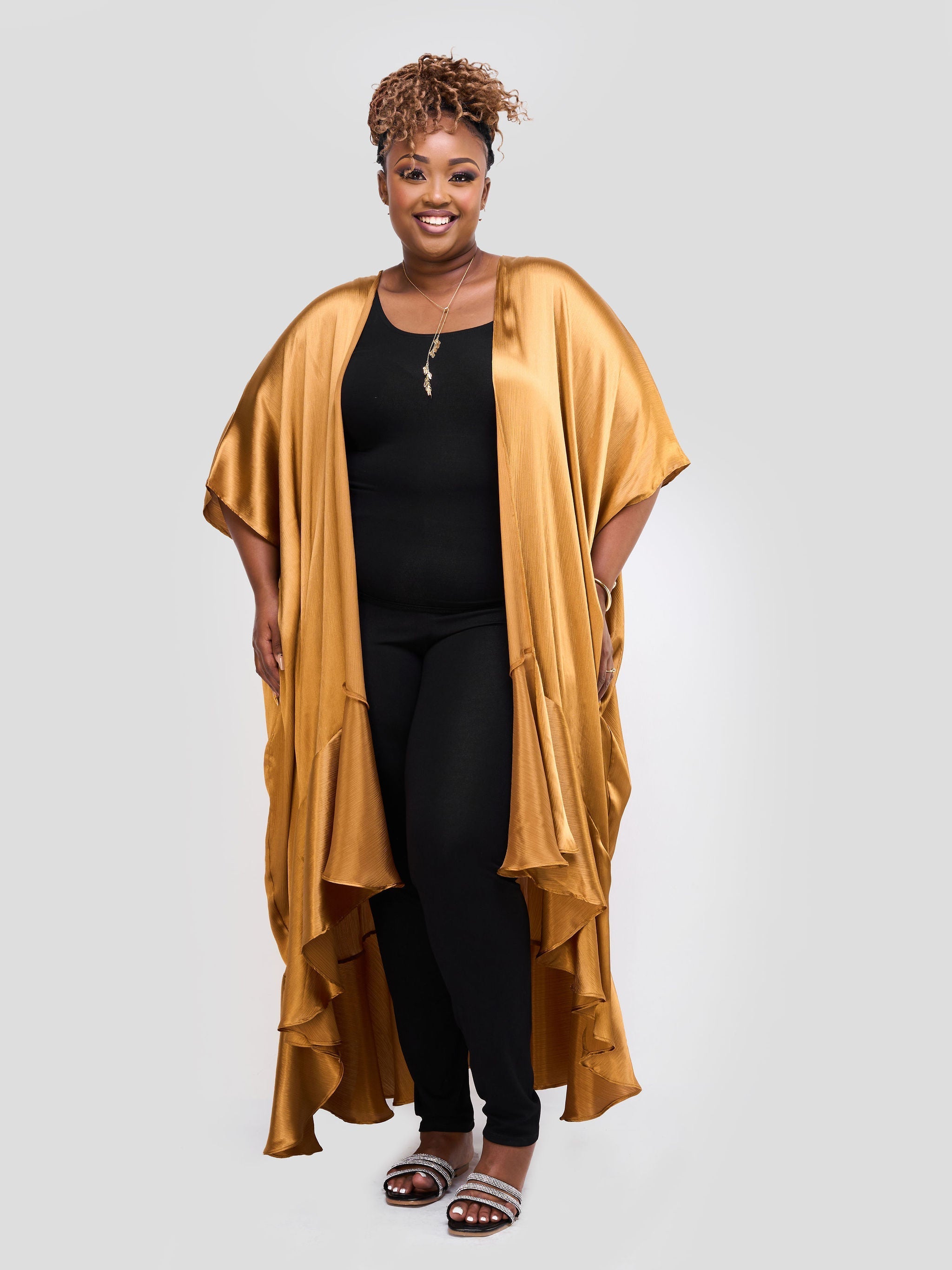 Vivo Nimali Satin Flounce Kimono - Gold