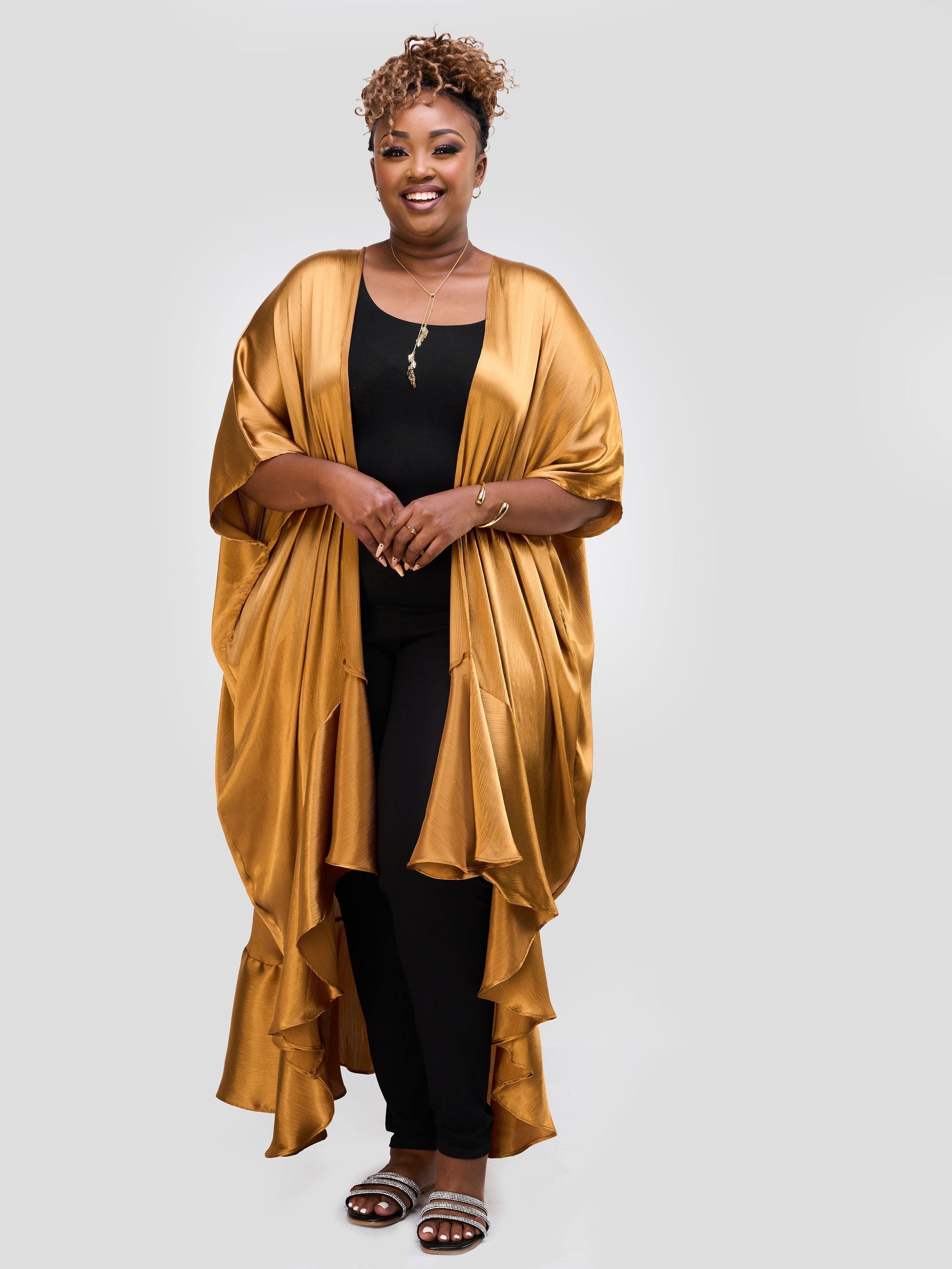 Vivo Nimali Satin Flounce Kimono - Gold