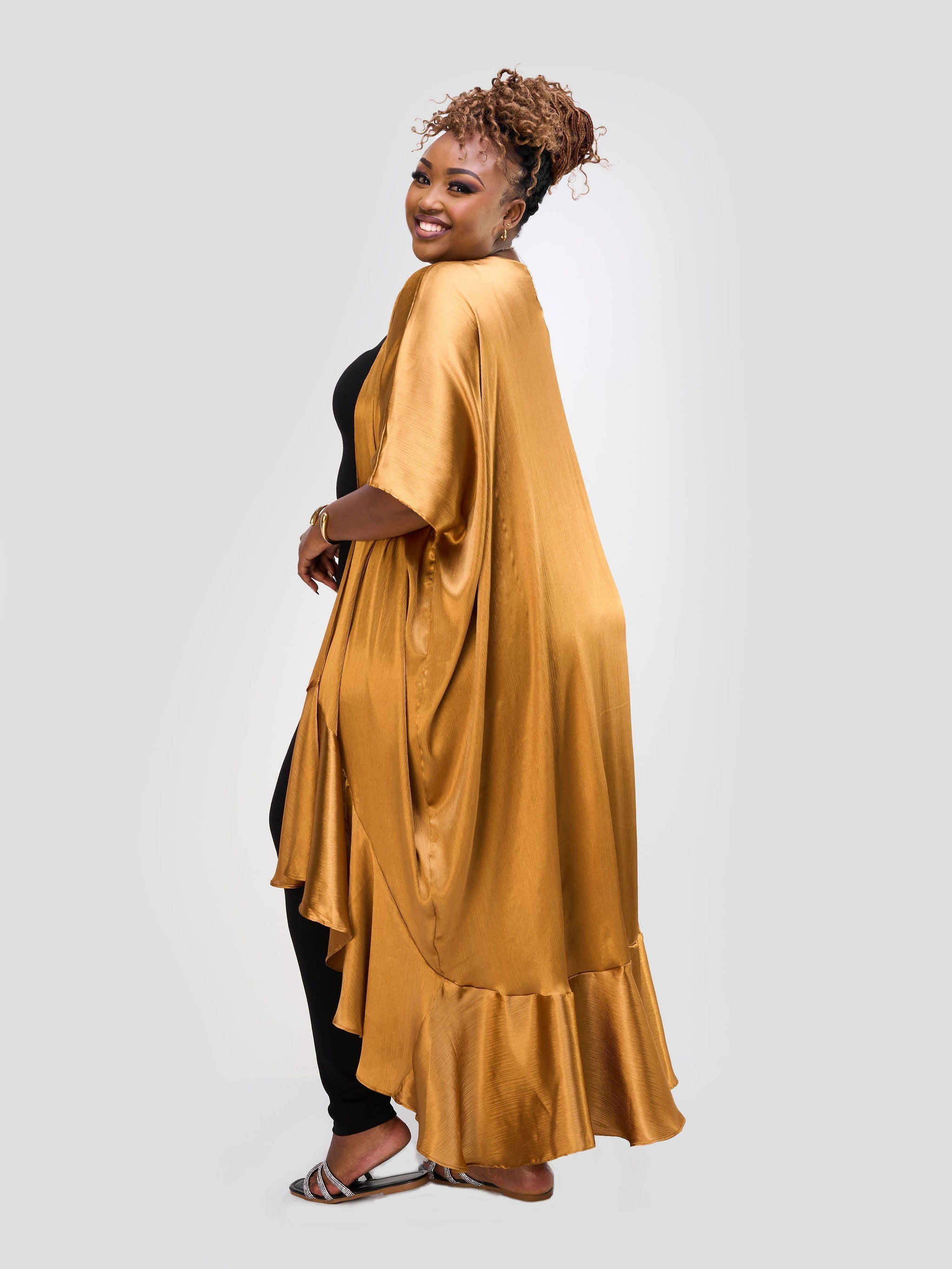 Vivo Nimali Satin Flounce Kimono - Gold