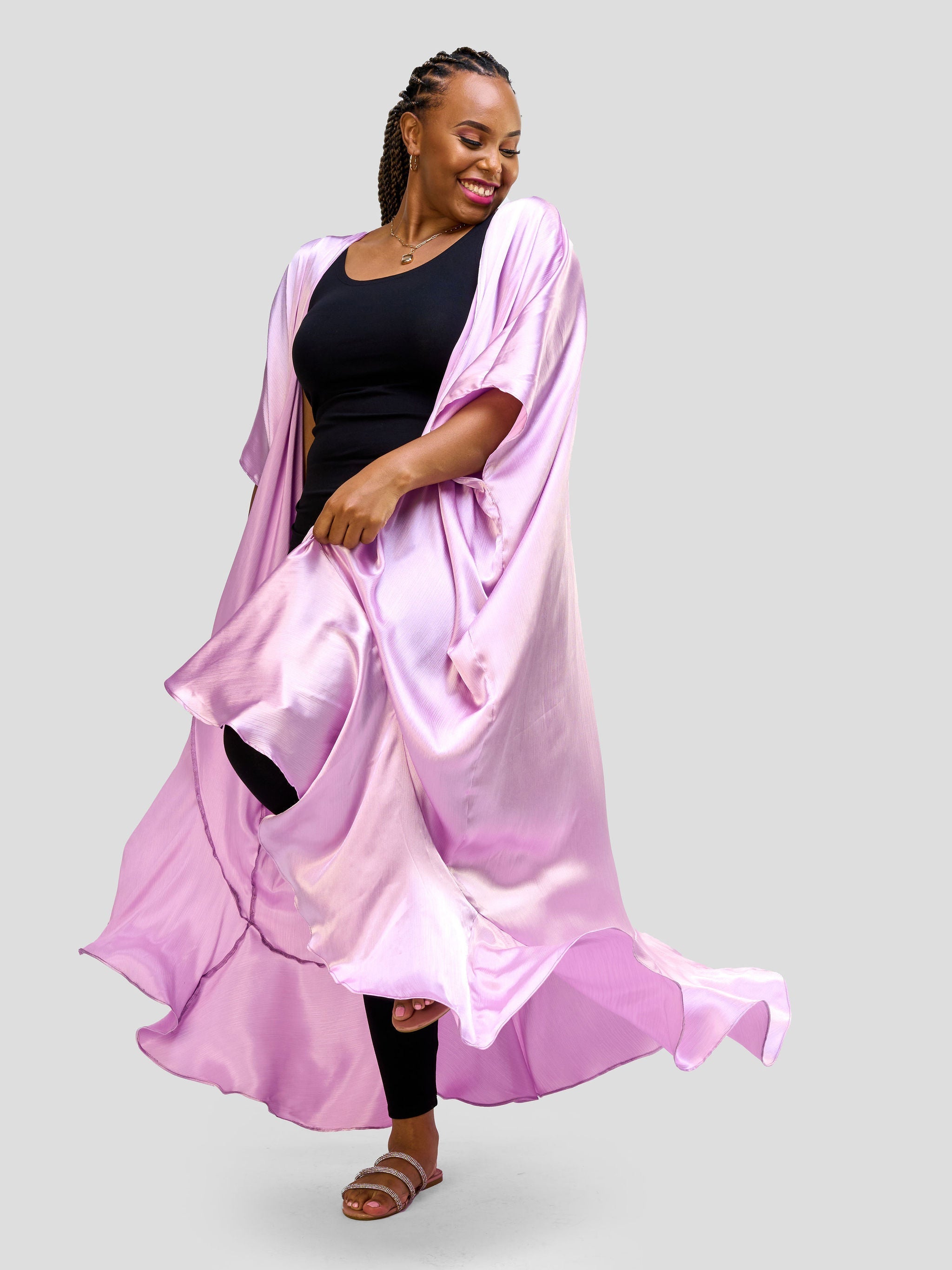 Vivo Nimali Satin Flounce Kimono - Lilac