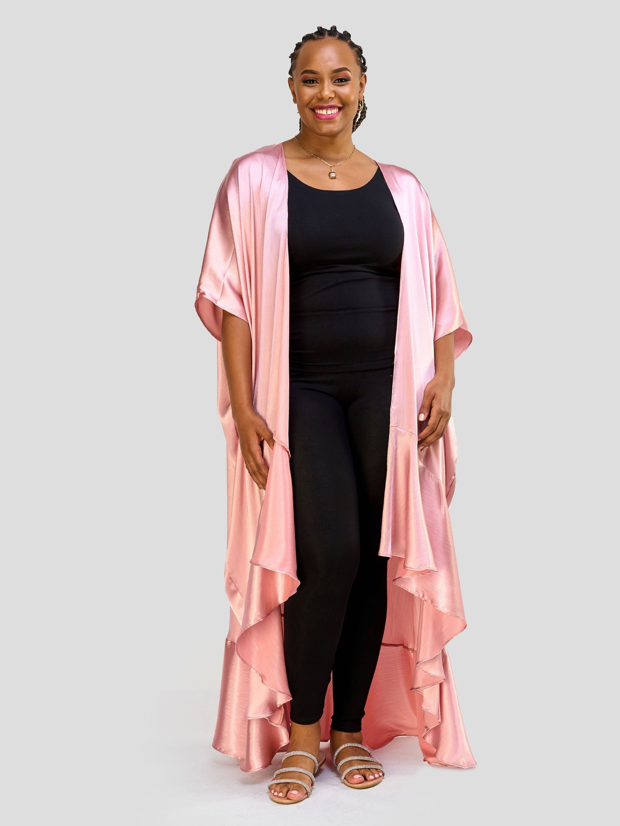 Vivo Nimali Satin Flounce Kimono - Pink