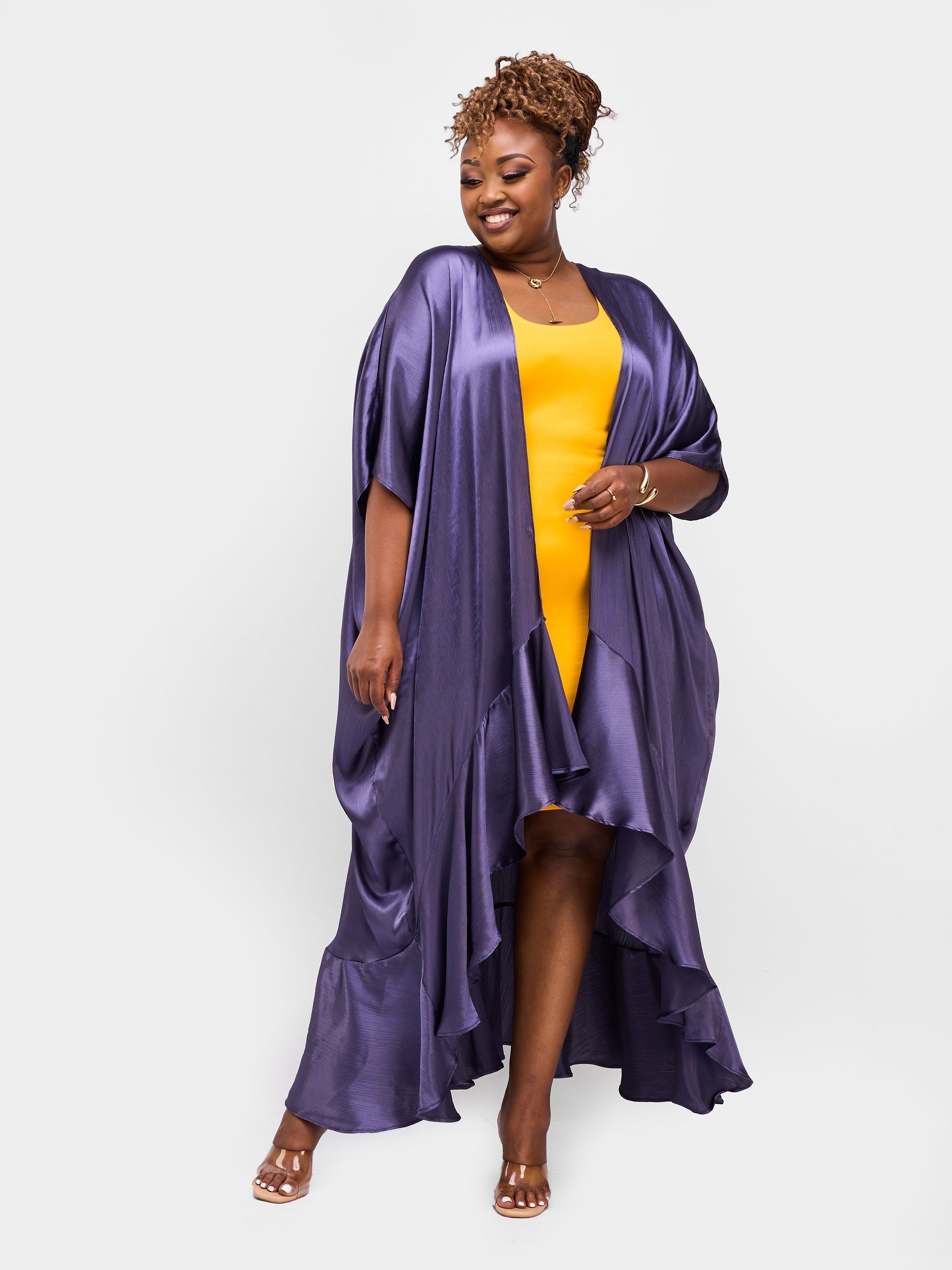 Vivo Nimali Satin Flounce Kimono - Purple