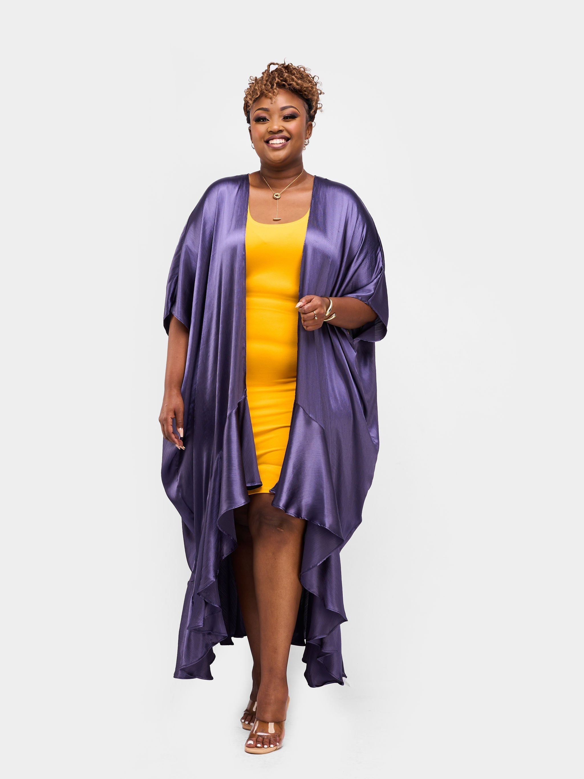 Vivo Nimali Satin Flounce Kimono - Purple