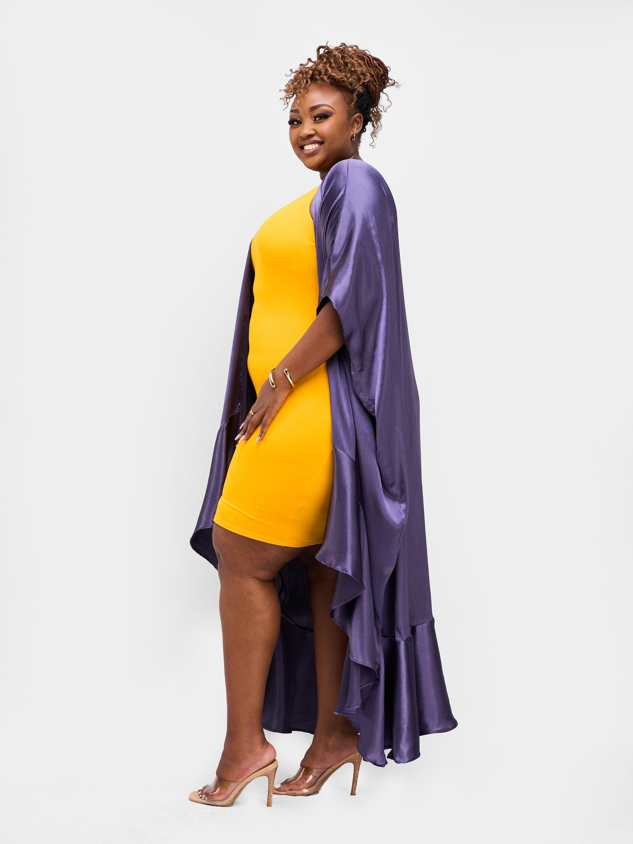Vivo Nimali Satin Flounce Kimono - Purple
