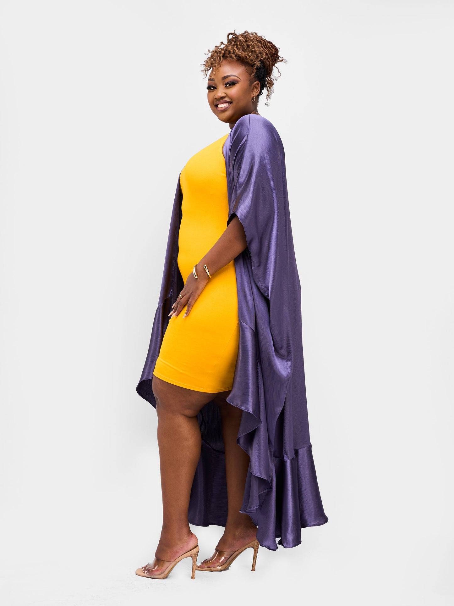 Vivo Nimali Satin Flounce Kimono - Purple