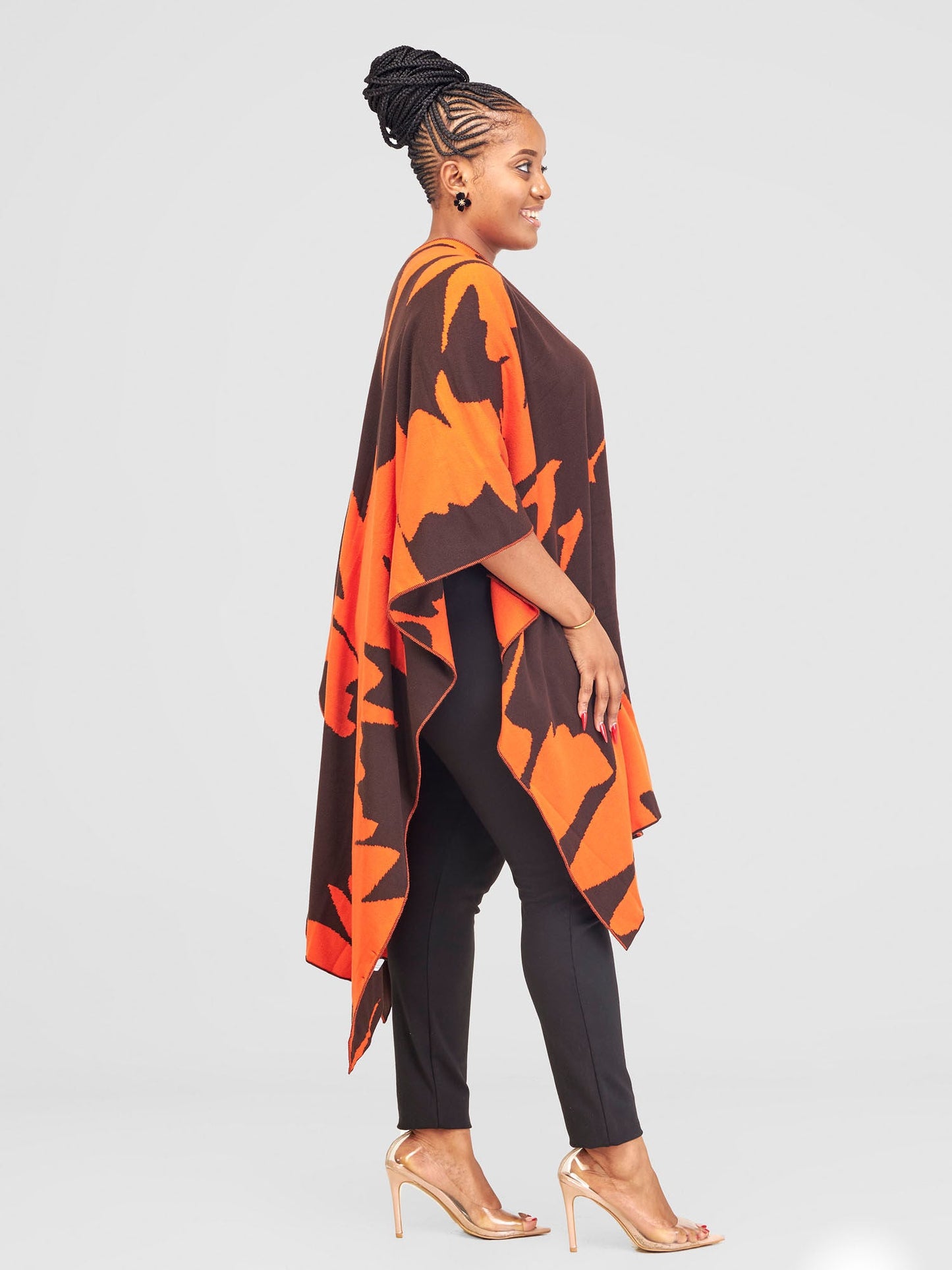 Vivo Reversible Printed Poncho - Chocolate Brown / Tangerine Pepeo Print
