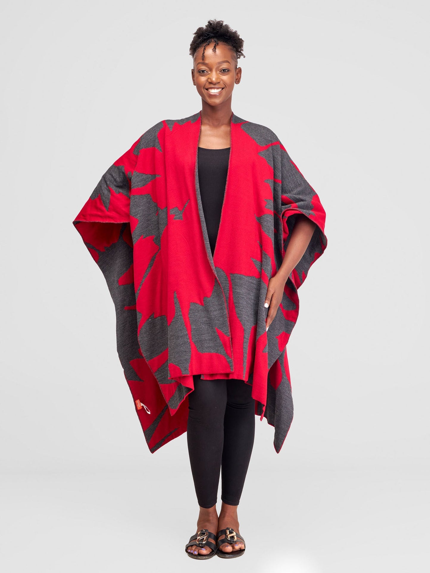 Vivo Reversible Printed Poncho - Dark Red / Grey Pepeo Print
