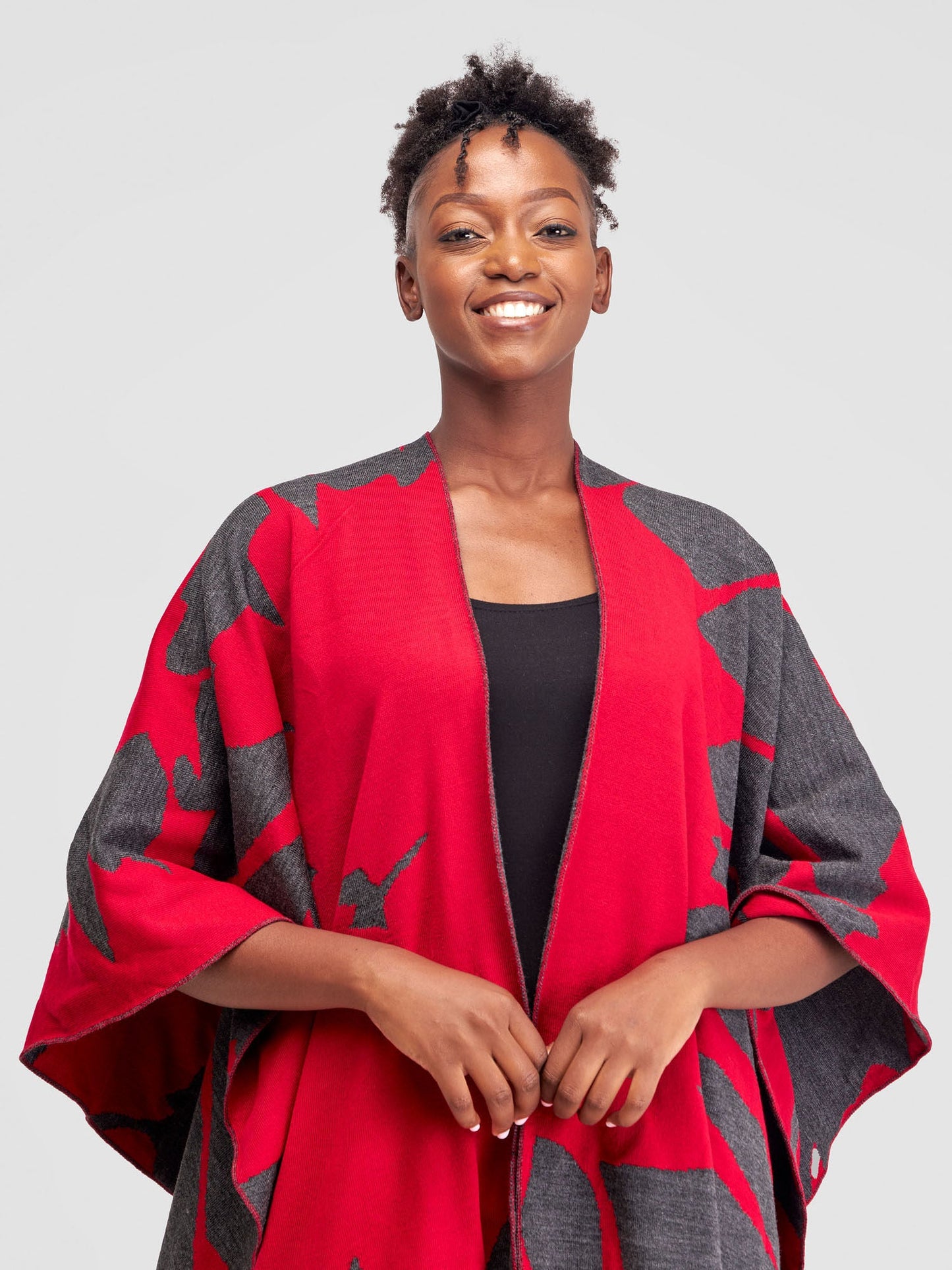 Vivo Reversible Printed Poncho - Dark Red / Grey Pepeo Print