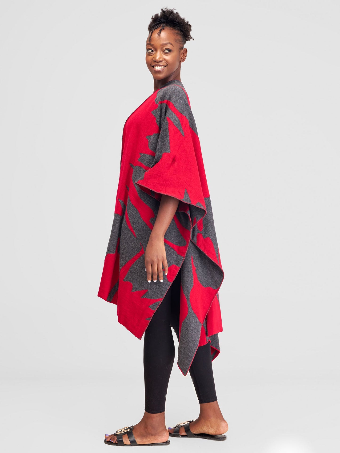Vivo Reversible Printed Poncho - Dark Red / Grey Pepeo Print
