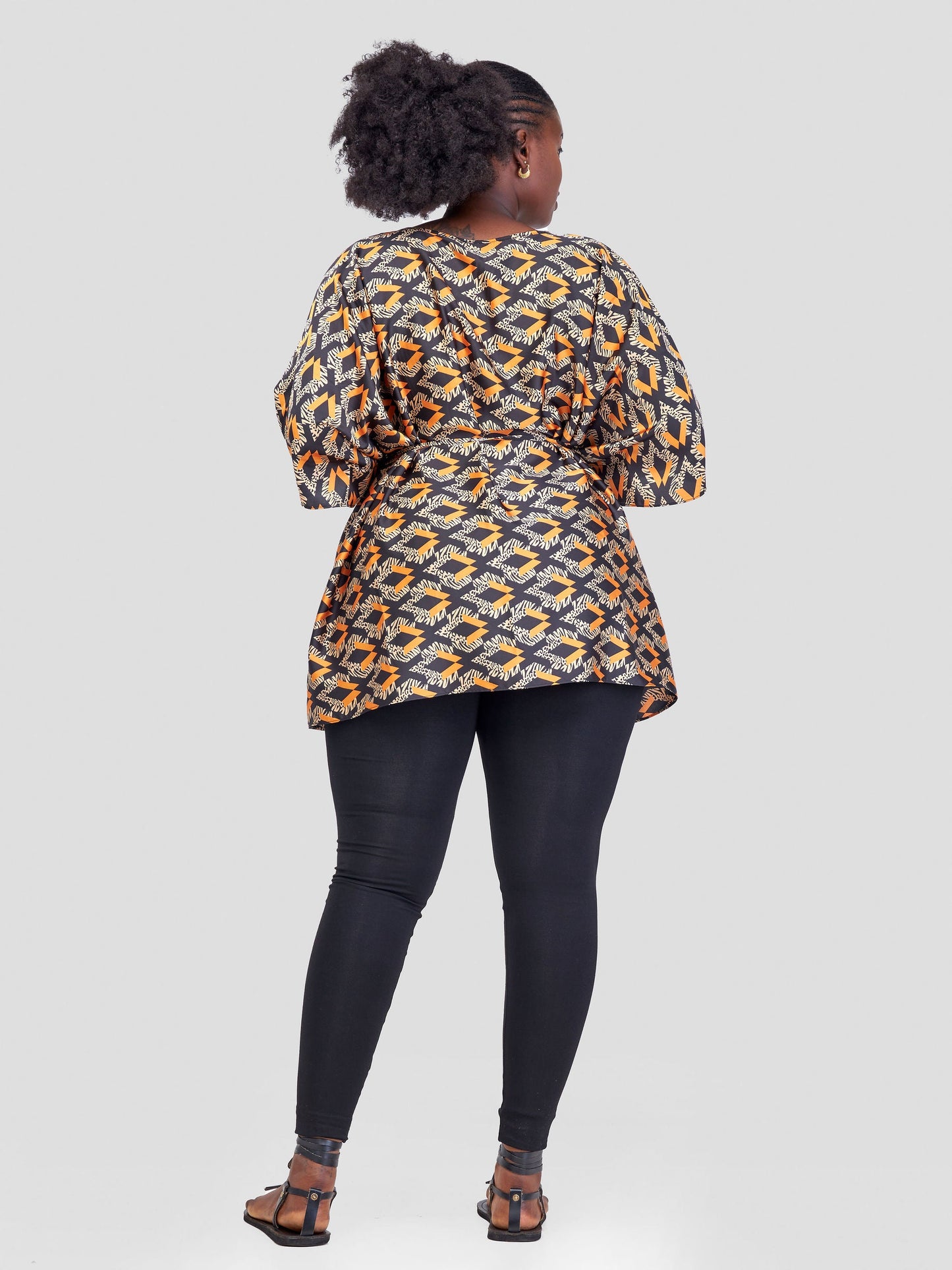 Vivo Jamila Kaftan Top - Brown / Orange Abstract Print