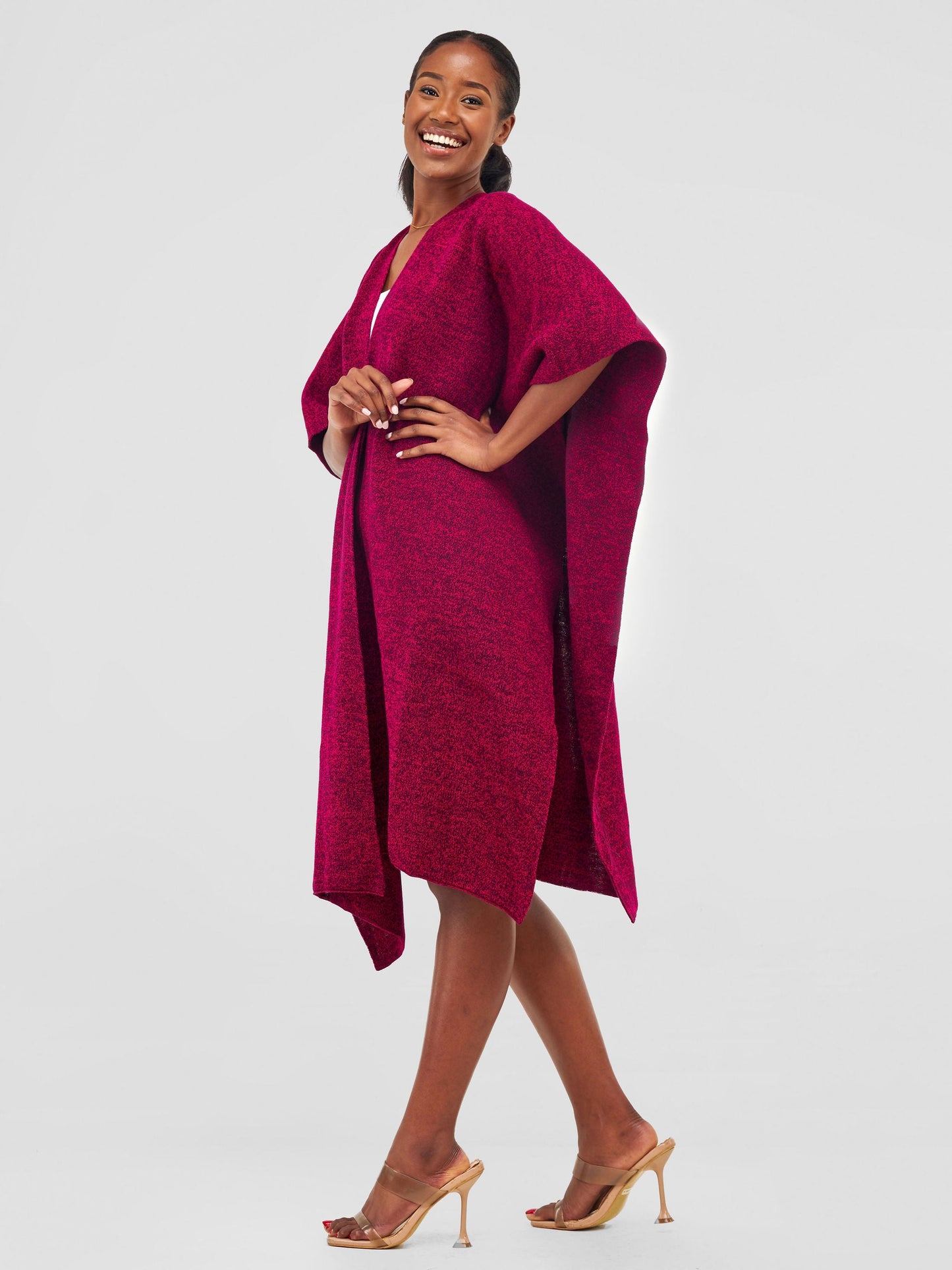 Vivo Basic Double Layered Wrap Poncho (Without Fringe) - Pink / Black