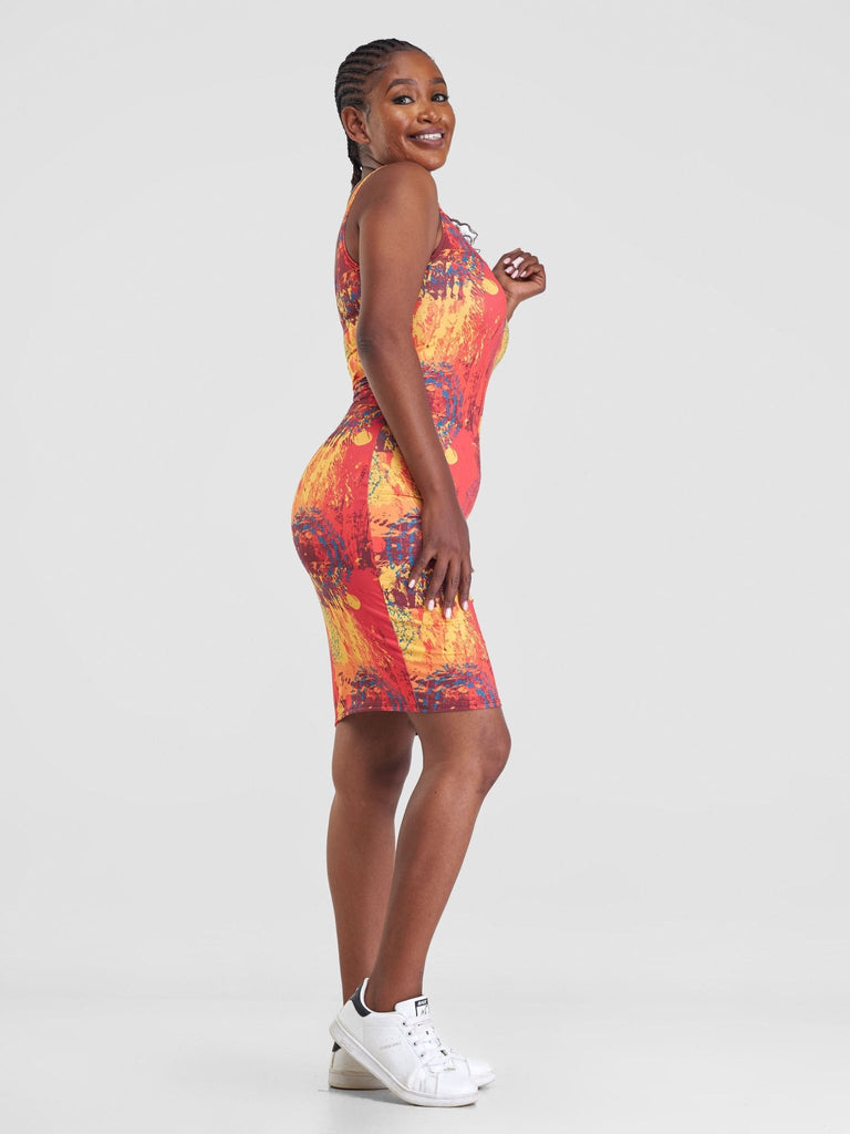 Zoya Essentials Mini Bodycon - Teal / Brown Print - Shopzetu