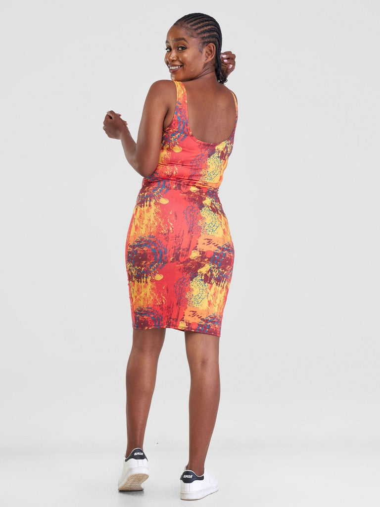 Zoya Essentials Mini Bodycon - Teal / Brown Print - Shopzetu