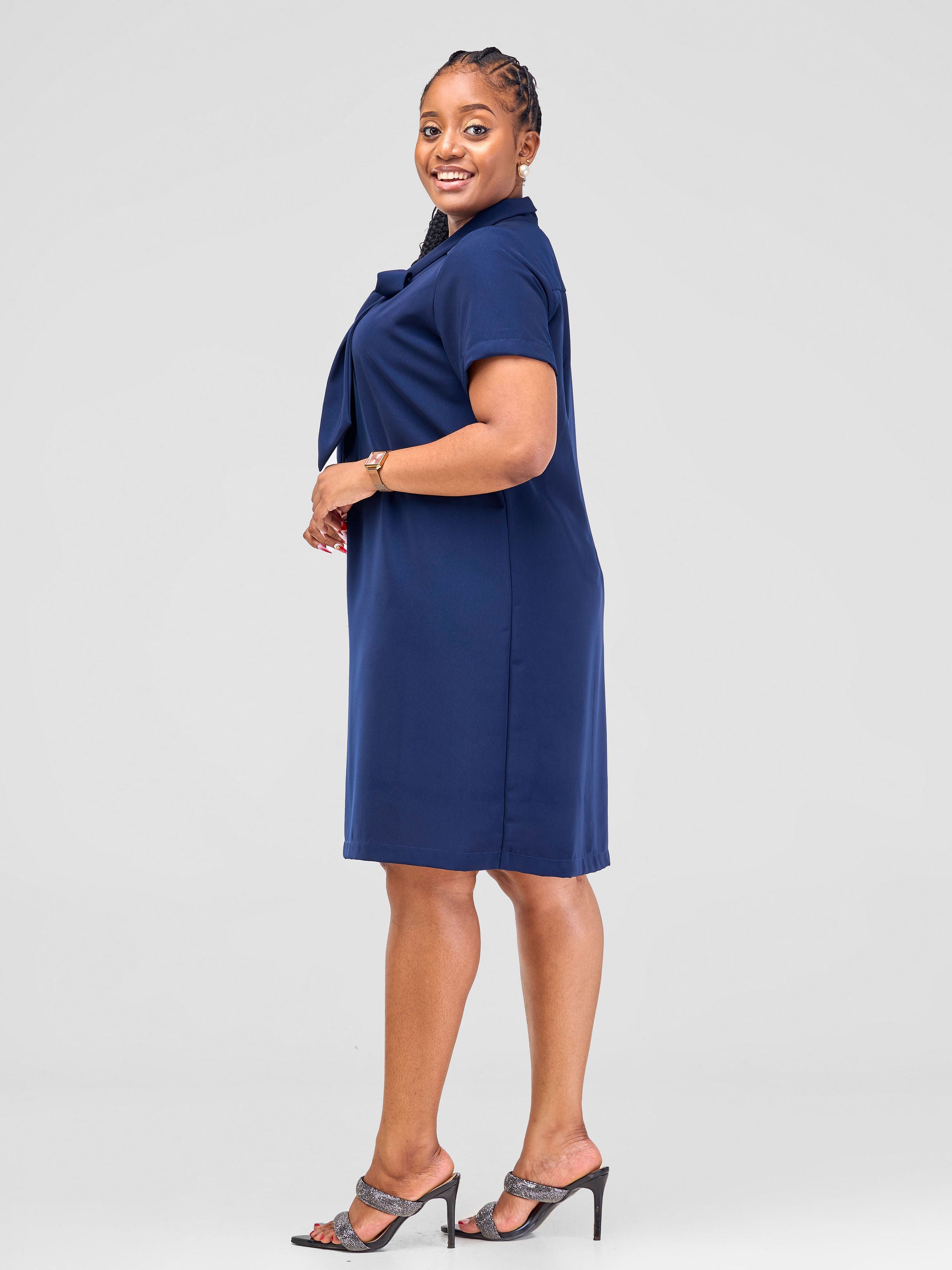 Vivo Arafa Short Sleeve Shift Dress - Navy Blue