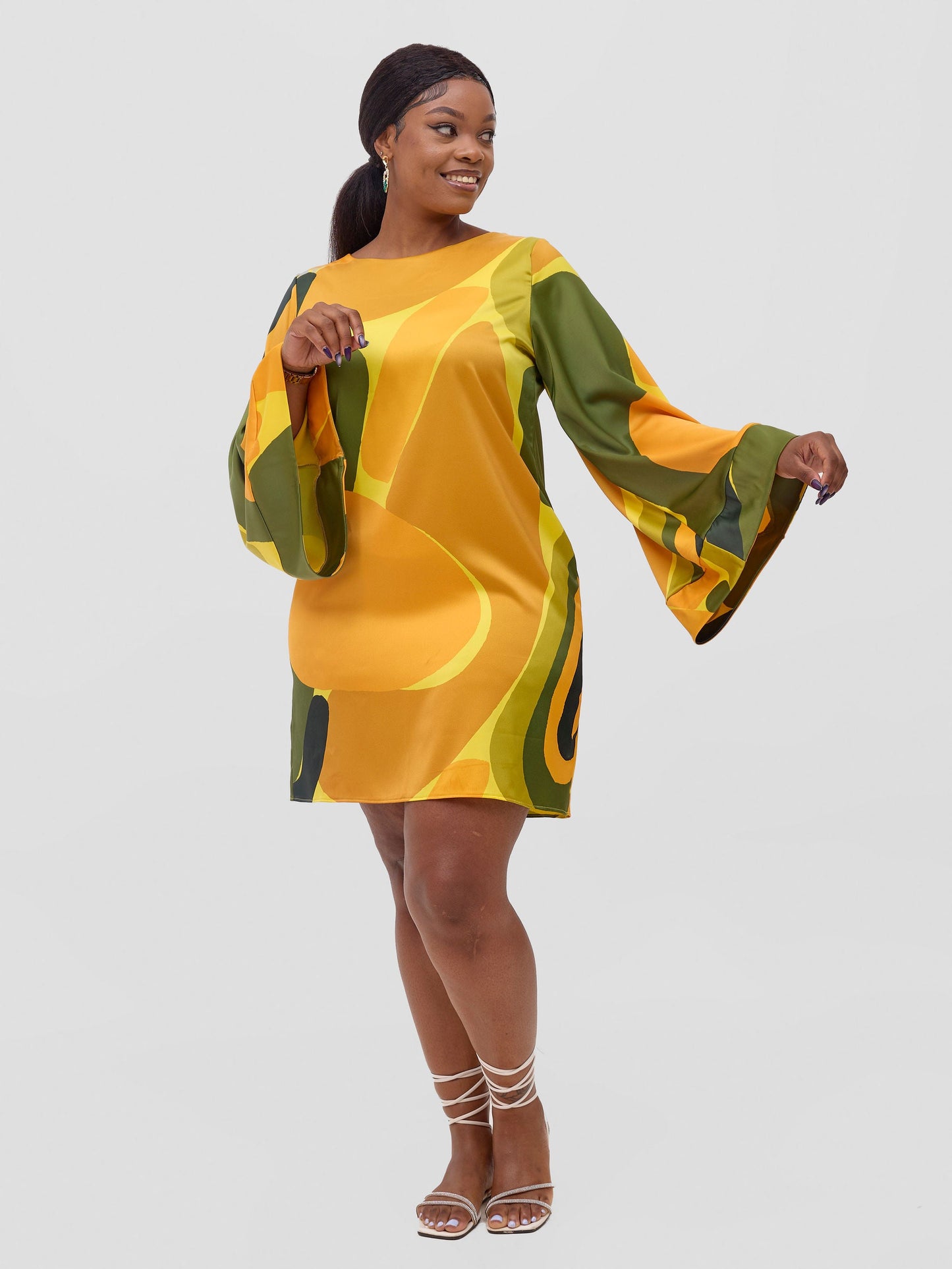Vivo Kelemi Above Knee Dress - Yellow / Green Waso Print