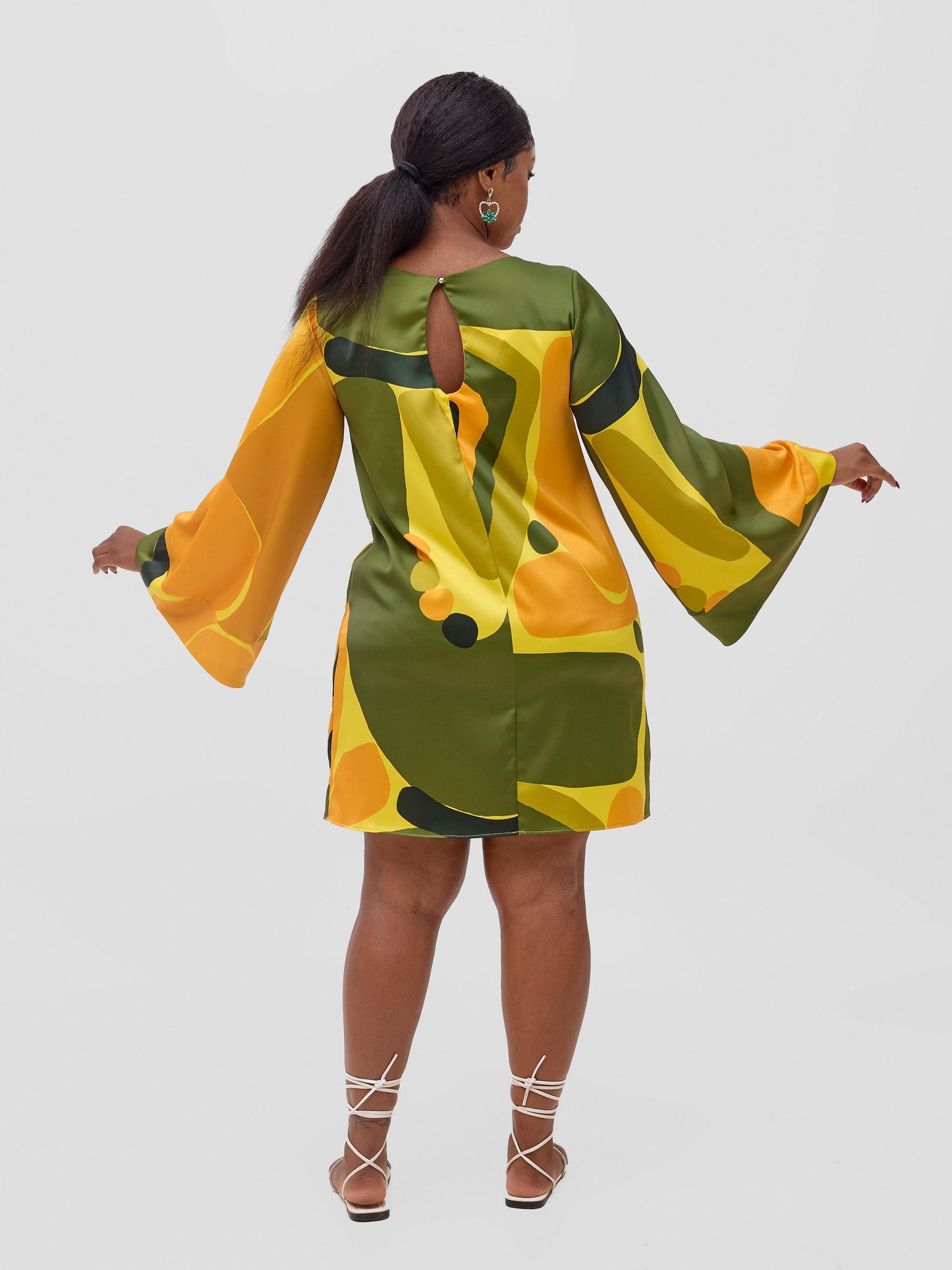 Vivo Kelemi Above Knee Dress - Yellow / Green Waso Print