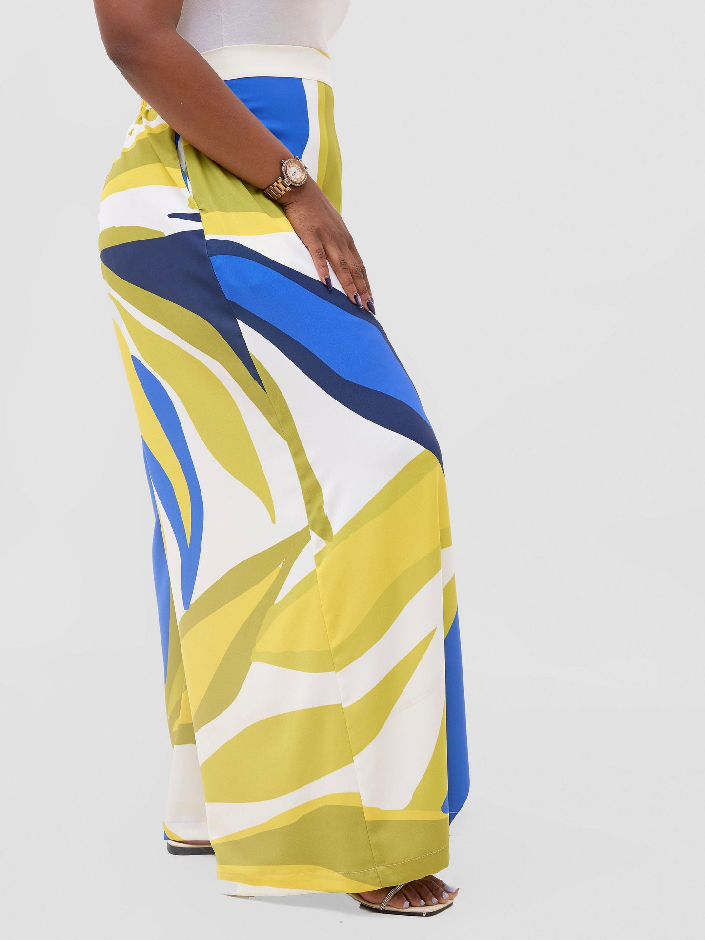 Vivo Kelemi Crepe Wide Leg Pants - Royal Blue / Green Lana Print