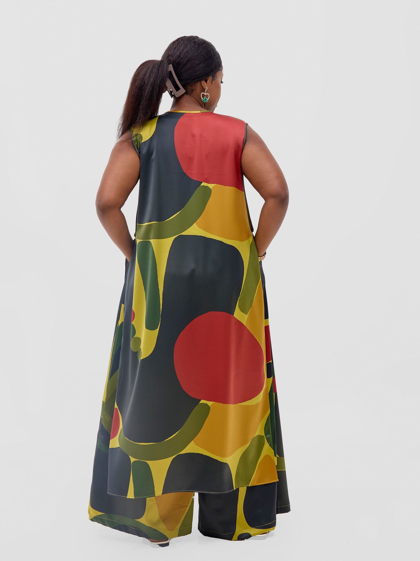 Vivo Kelemi Sleeveless Side Tie Top - Lime / Red Waso Print