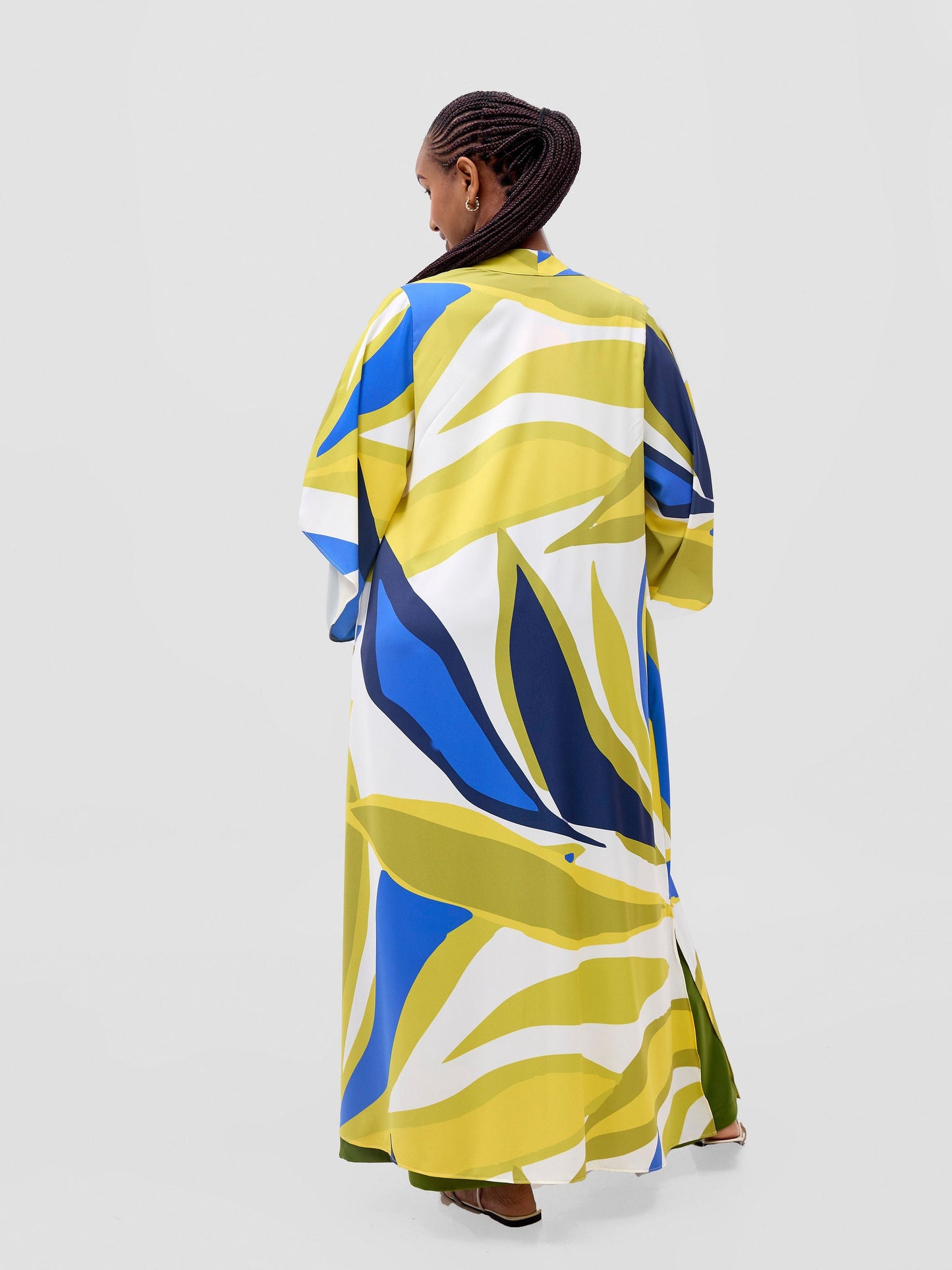 Vivo Kelemi Flared Sleeve Kimono - Royal Blue / Green Lana Print
