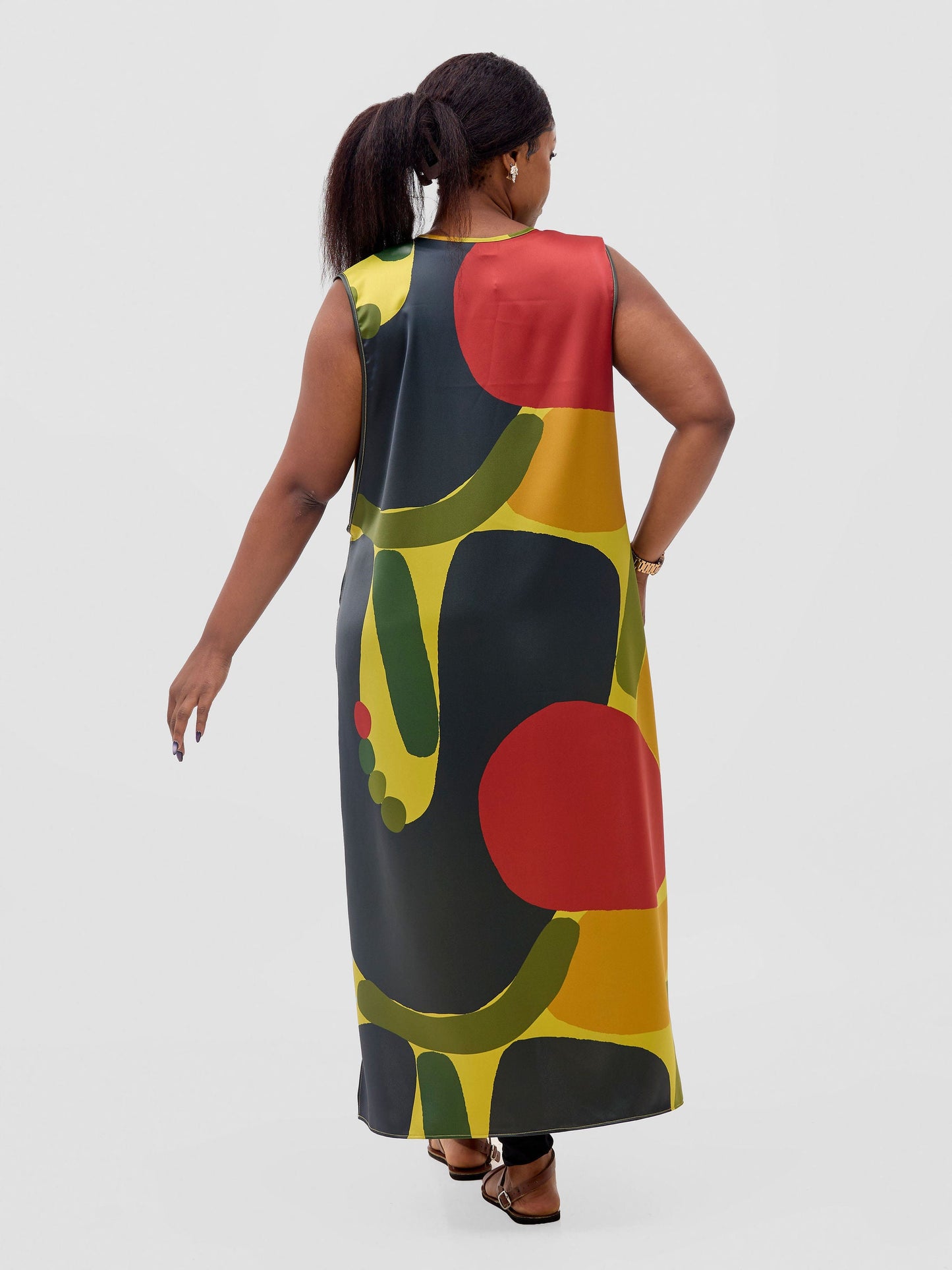 Vivo Kelemi Sleeveless Side Tie Top - Lime / Red Waso Print