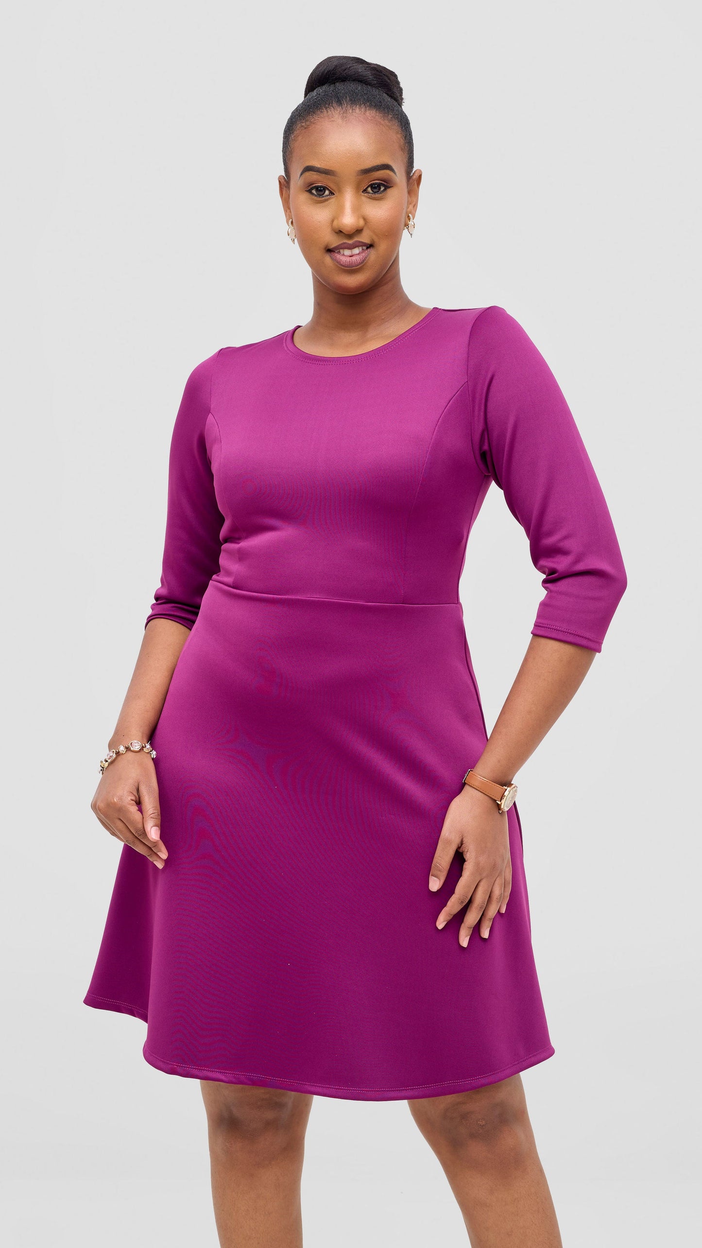 Vivo Diella 3/4 Sleeve A-Line Dress - Dark Purple