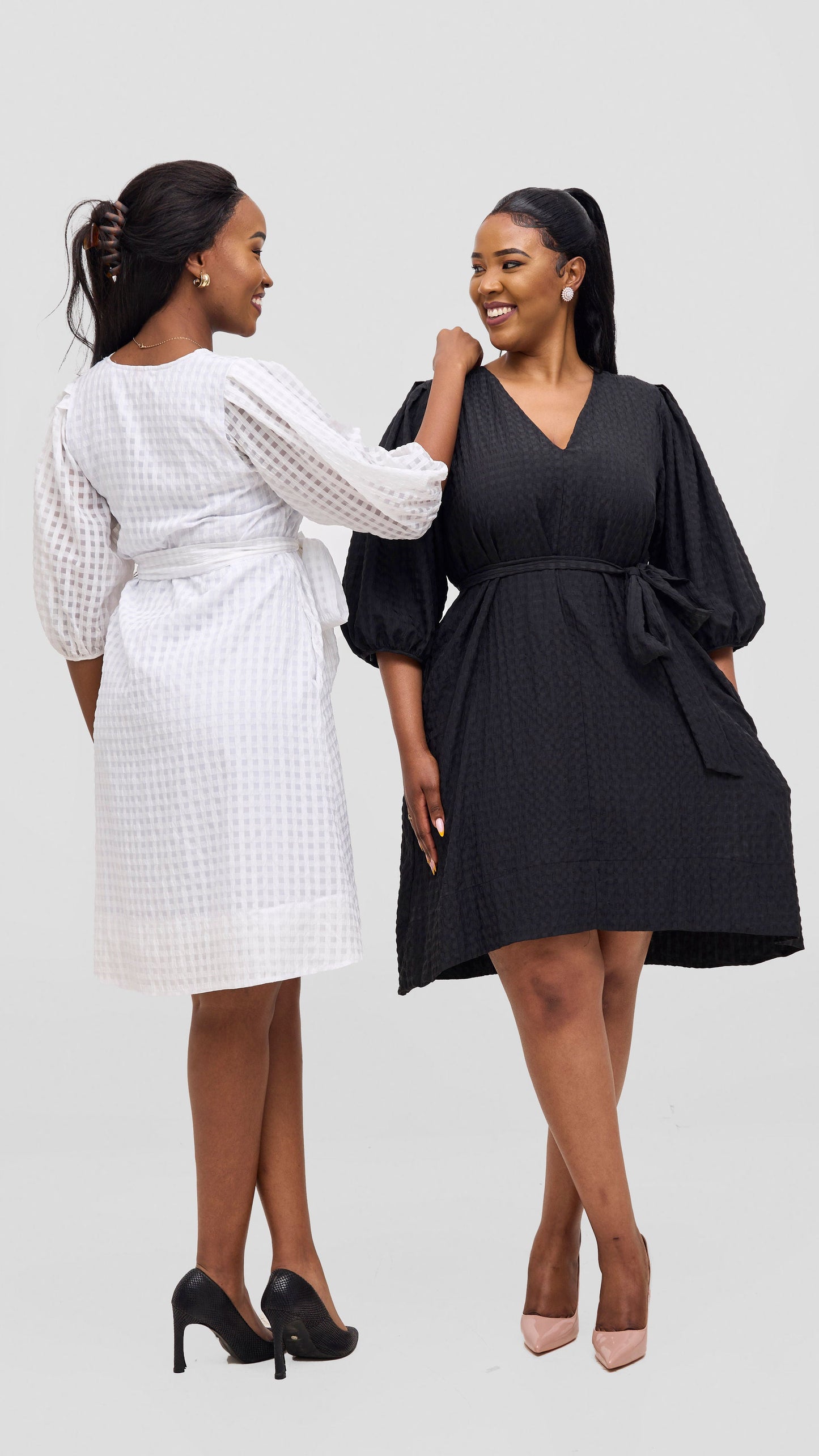 Vivo Alani High Low Dress - Black Textured Print