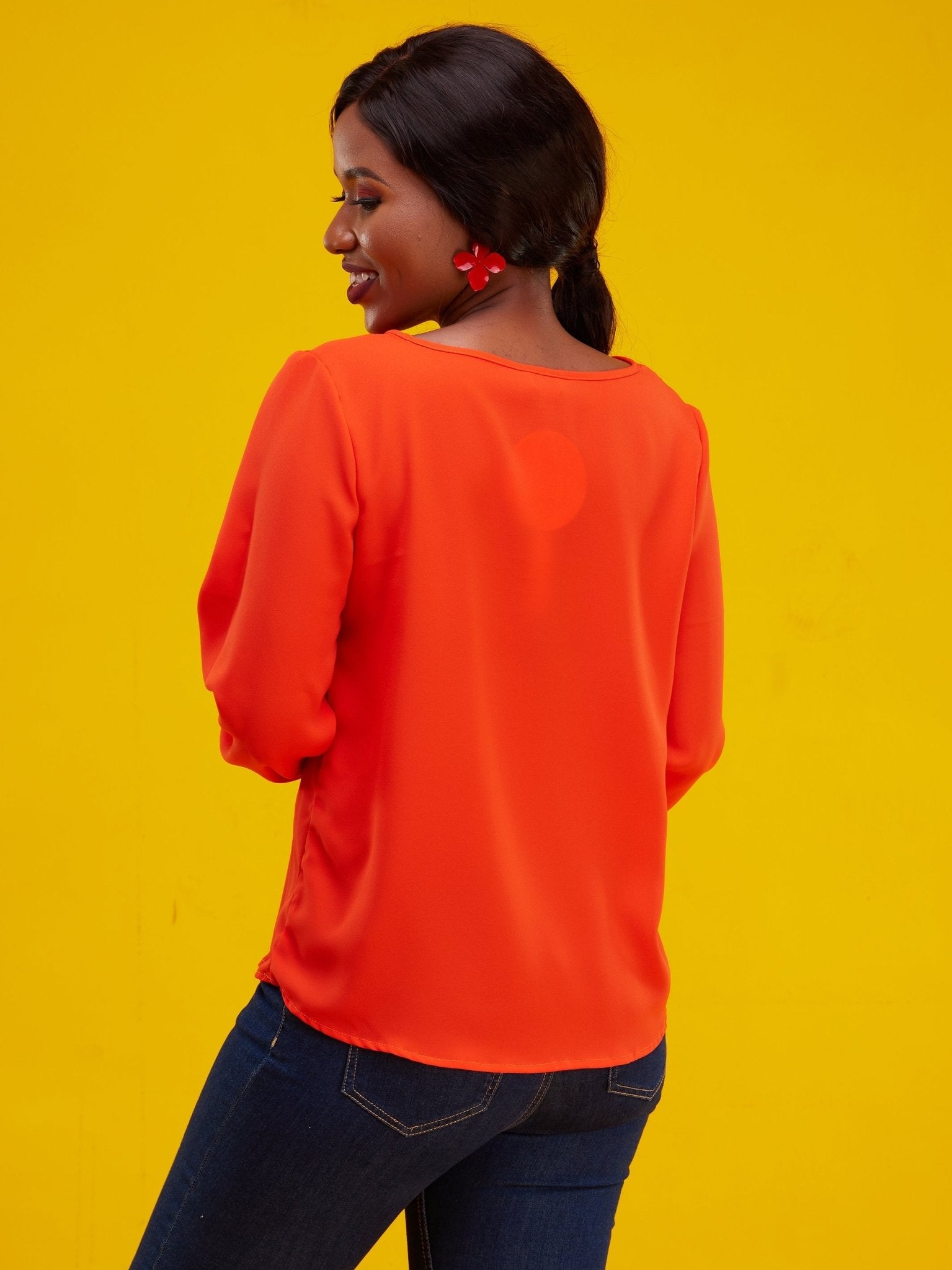 Vivo Basic Long Sleeved Bishop Top - Orange