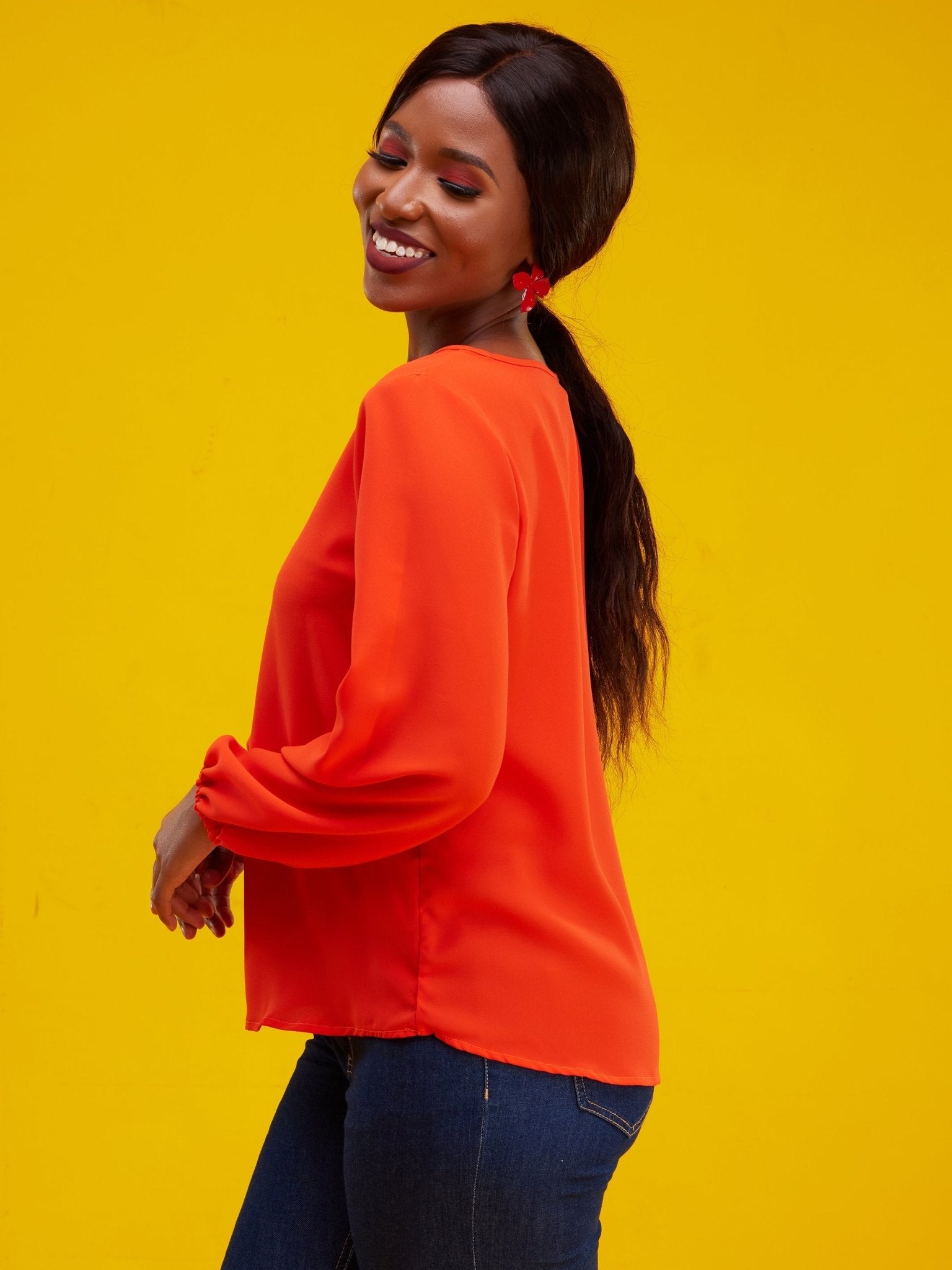 Vivo Basic Long Sleeved Bishop Top - Orange
