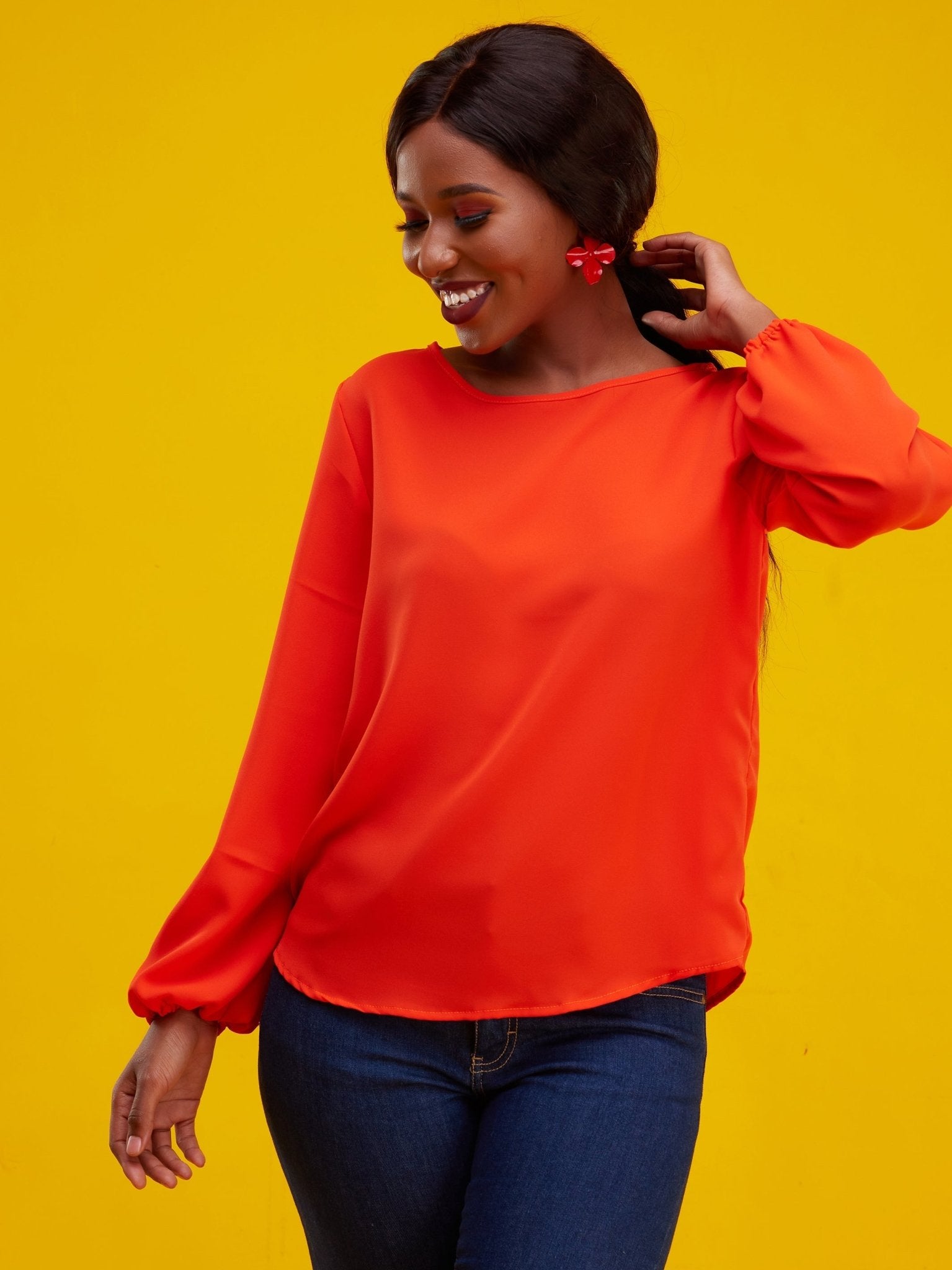 Vivo Basic Long Sleeved Bishop Top - Orange