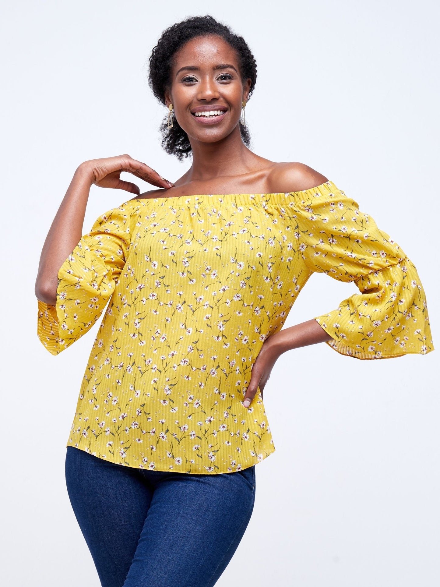 Vivo Tana Off Shoulder Top - Yellow Floral Print