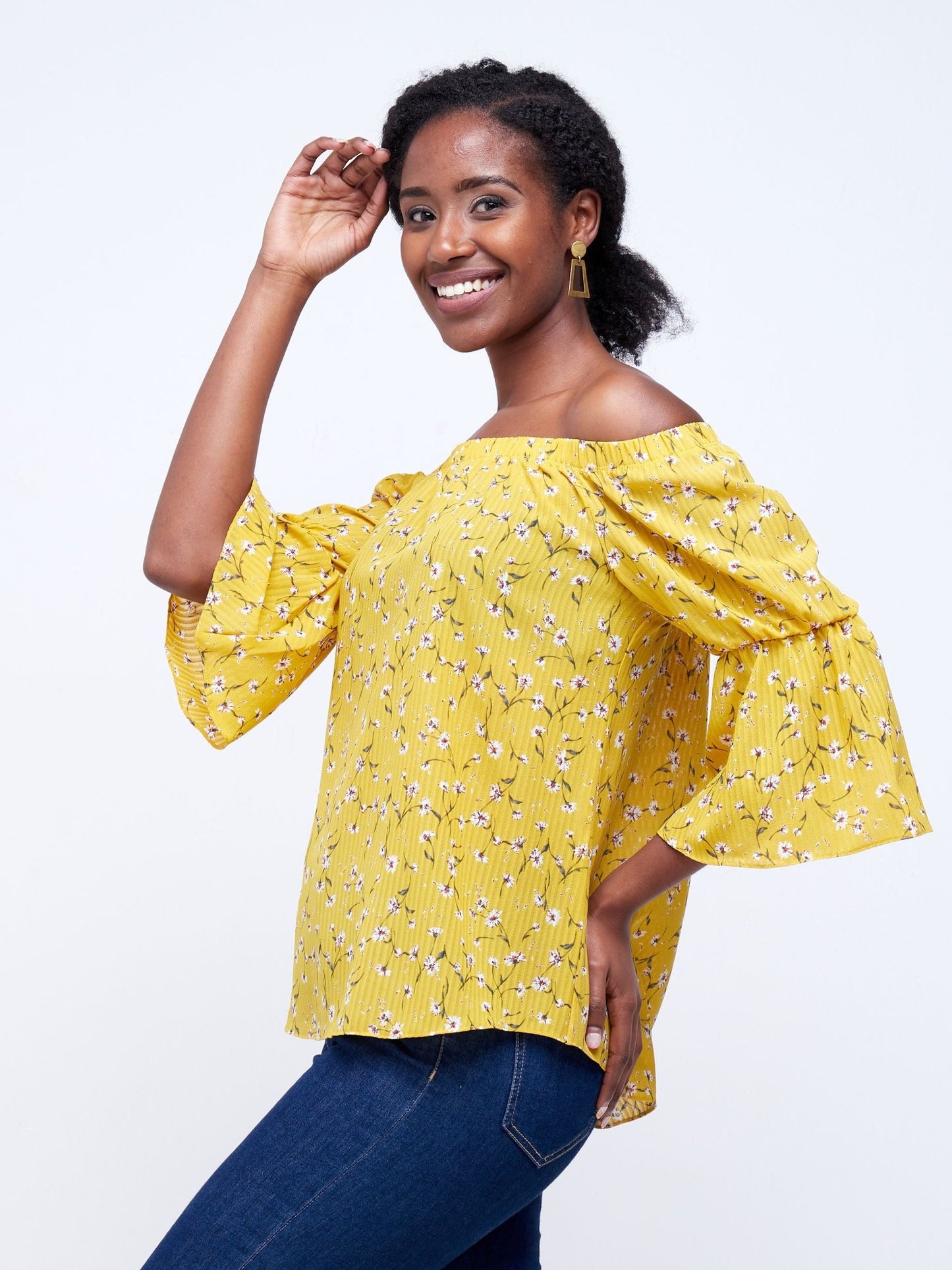 Vivo Tana Off Shoulder Top - Yellow Floral Print