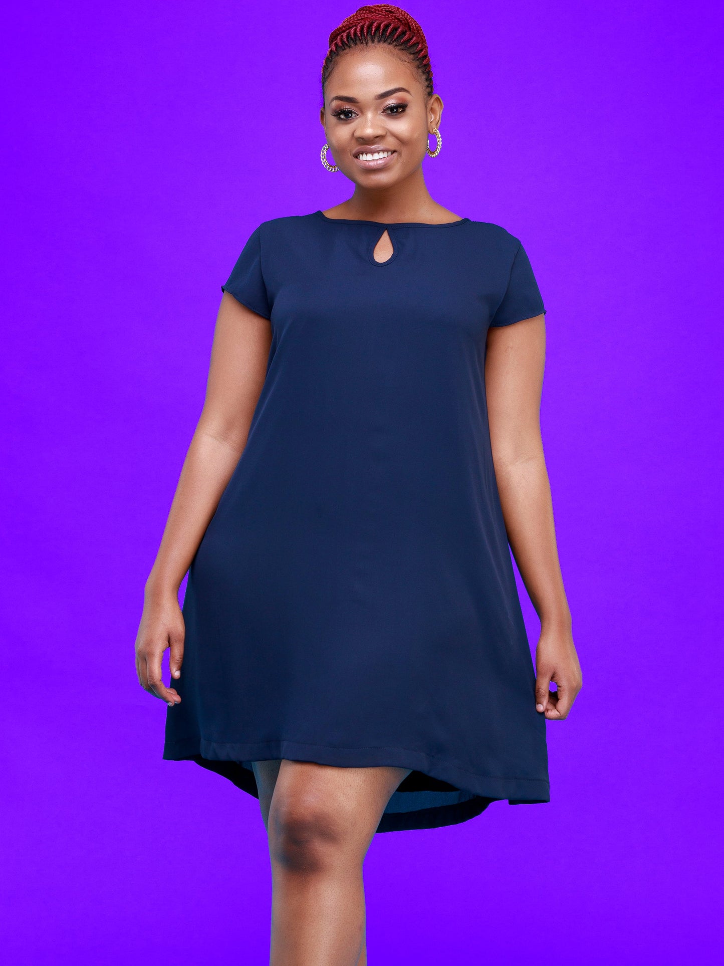 Vivo Sierra Cap Sleeve Tent Chiffon Dress - Navy Blue