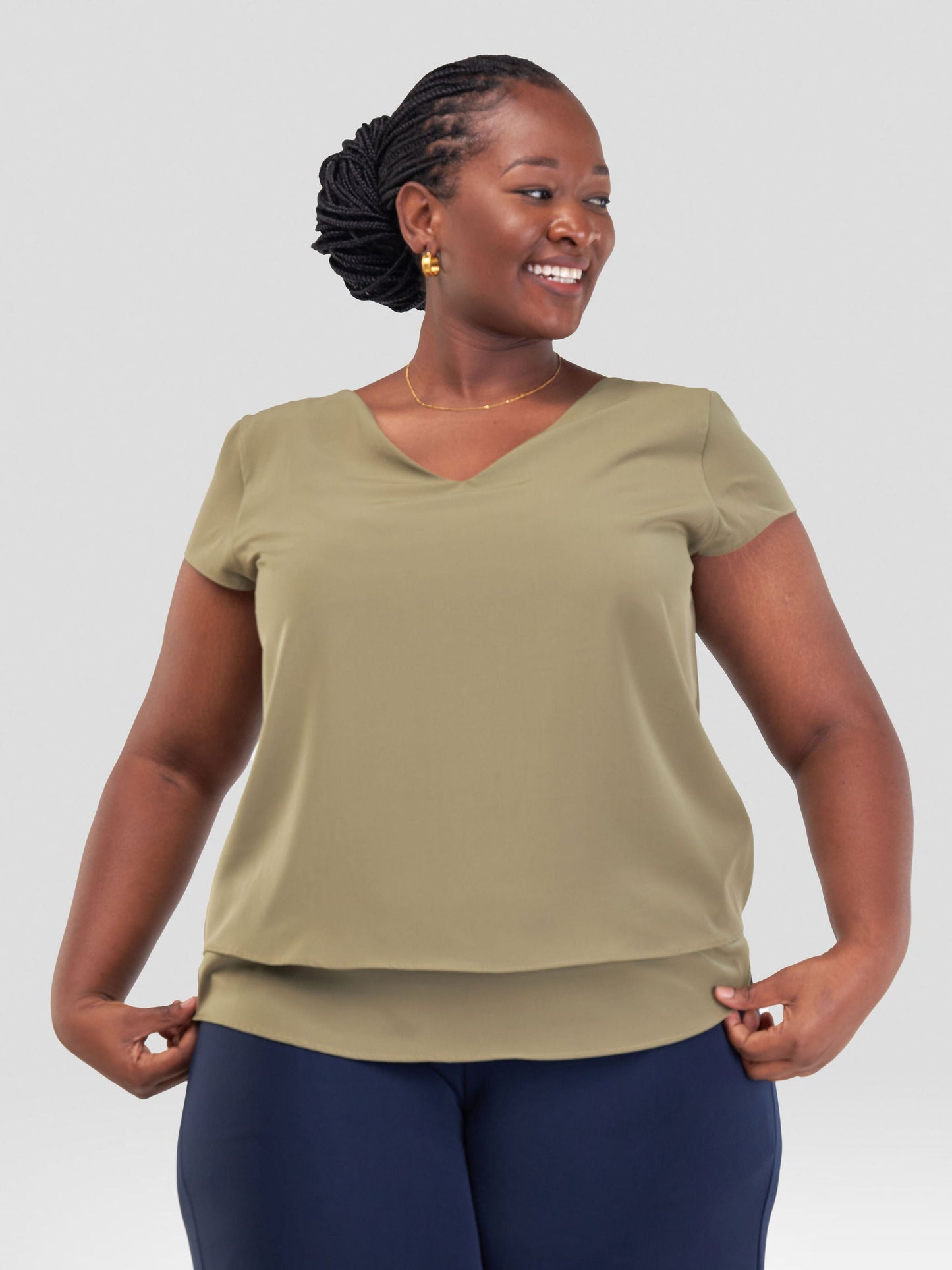 Vivo Zaria Cap Sleeve Double Layered Top - Olive