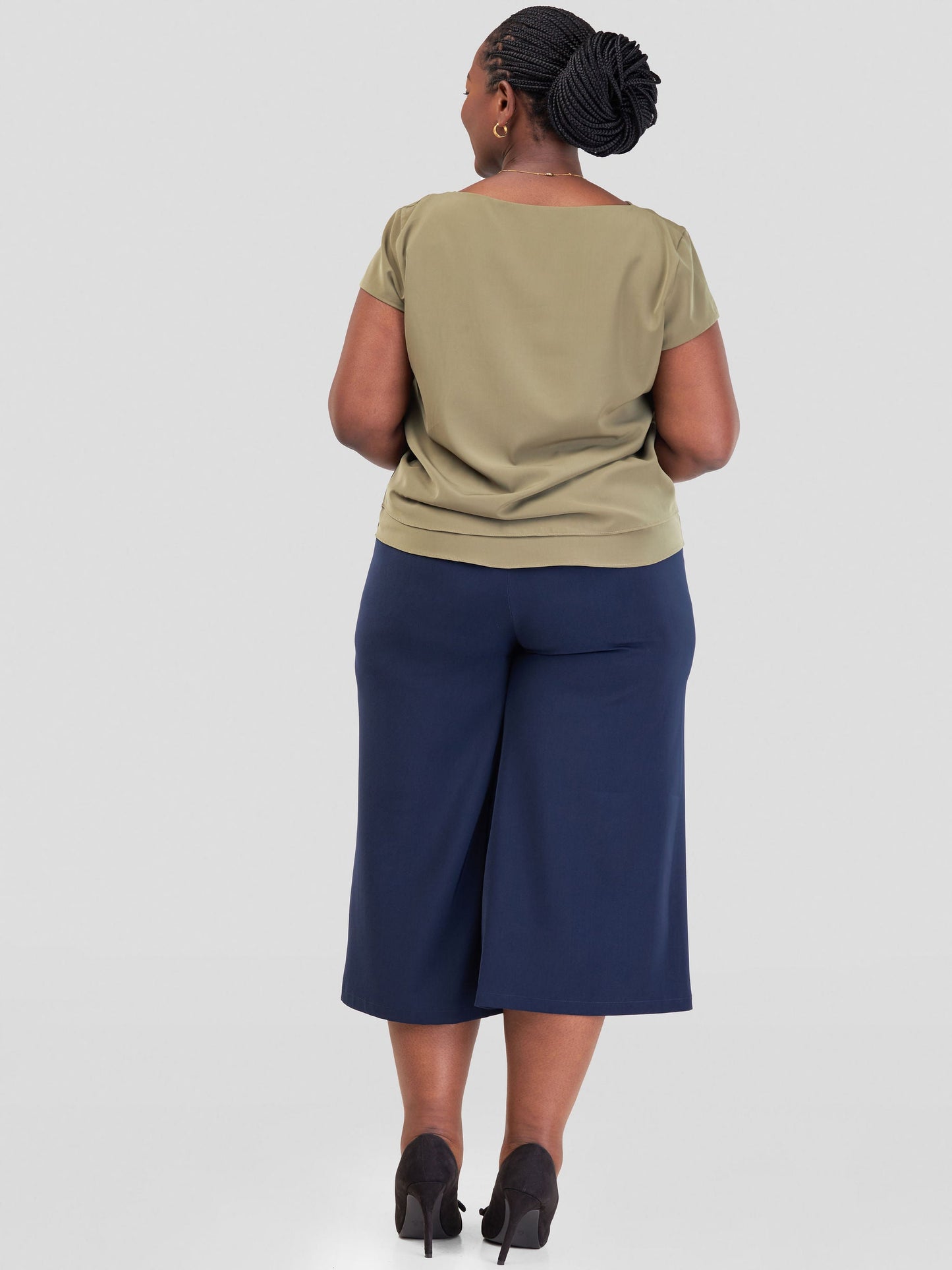 Vivo Zaria Cap Sleeve Double Layered Top - Olive