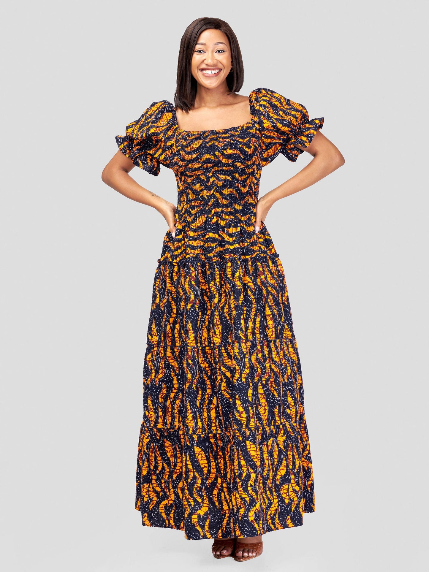 Safari Nimali Bustier Maxi Dress - Mustard / Black Ankara Print