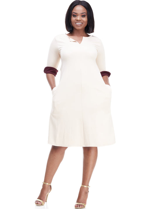Vivo Zawadi Keyhole Dress - Buttermilk / Maroon
