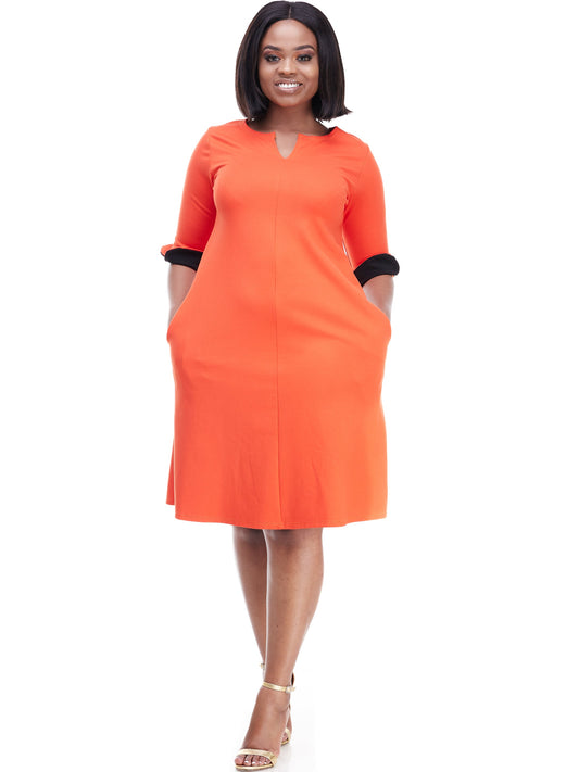 Vivo Zawadi Keyhole Dress - Orange / Black