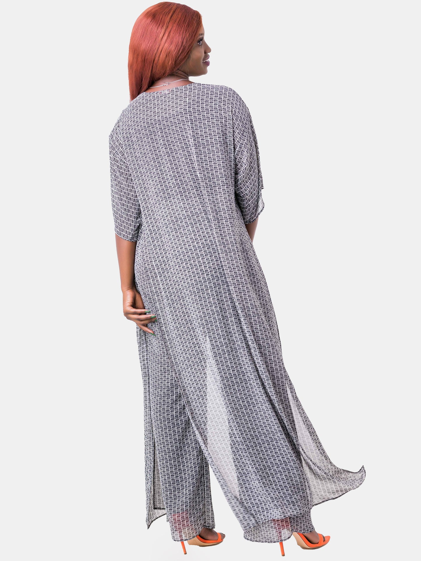 Vivo Basic Nandi High Slit Kimono - Grey Print