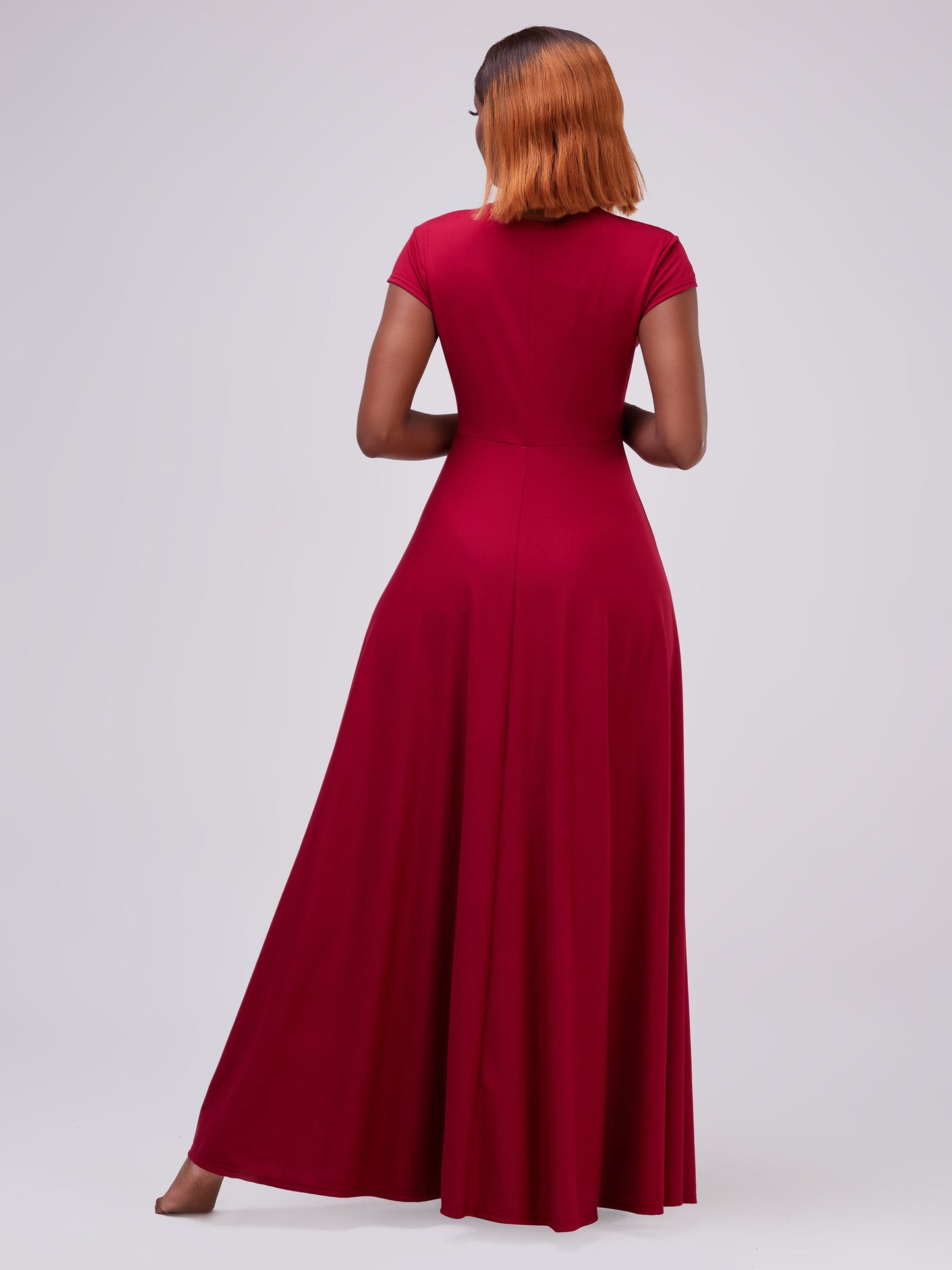 Vivo Zari Cap Sleeved Faux Wrap Maxi Dress - Maroon