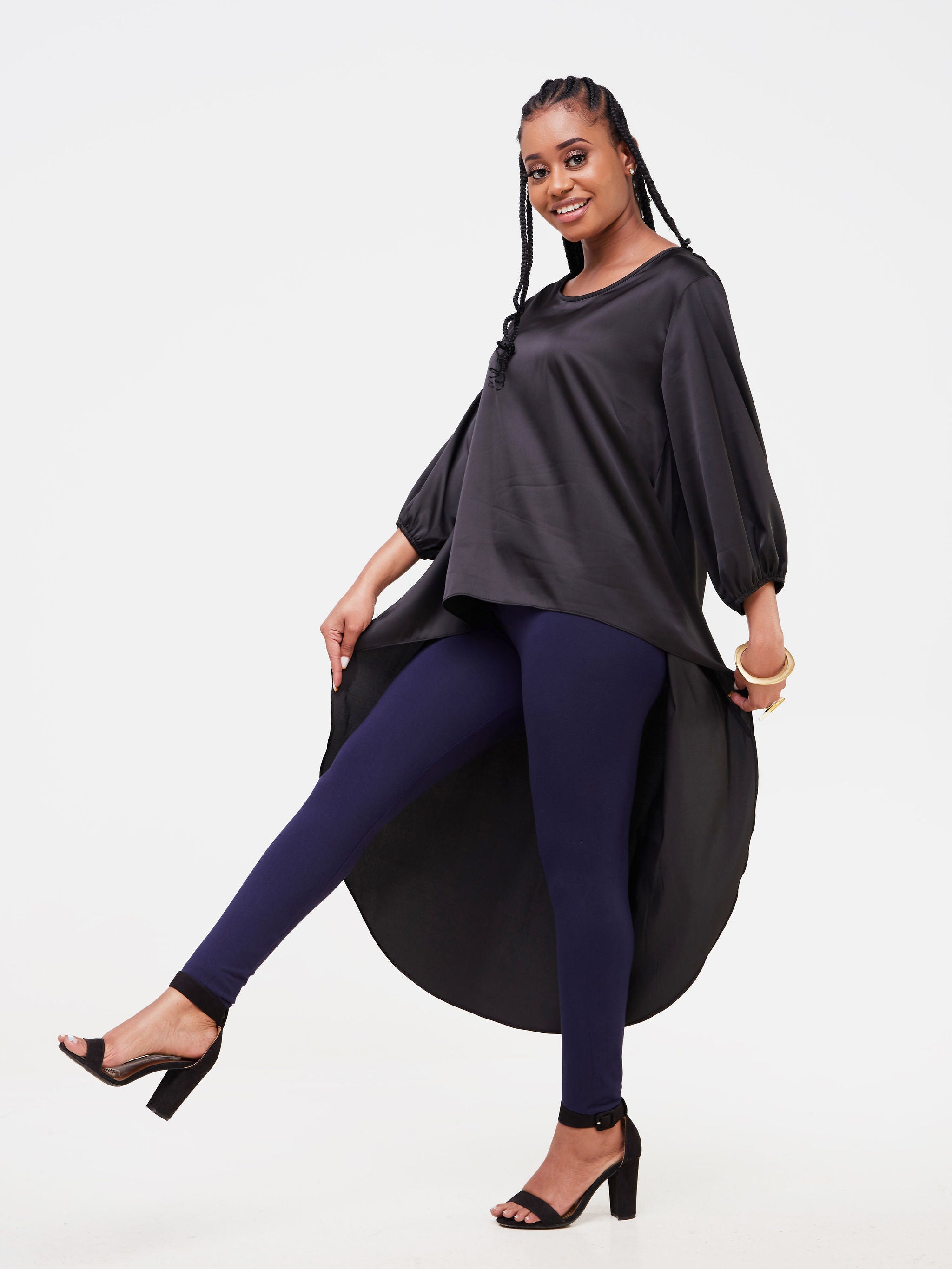 Vivo Basic Nalia Satin High Low Top - Black