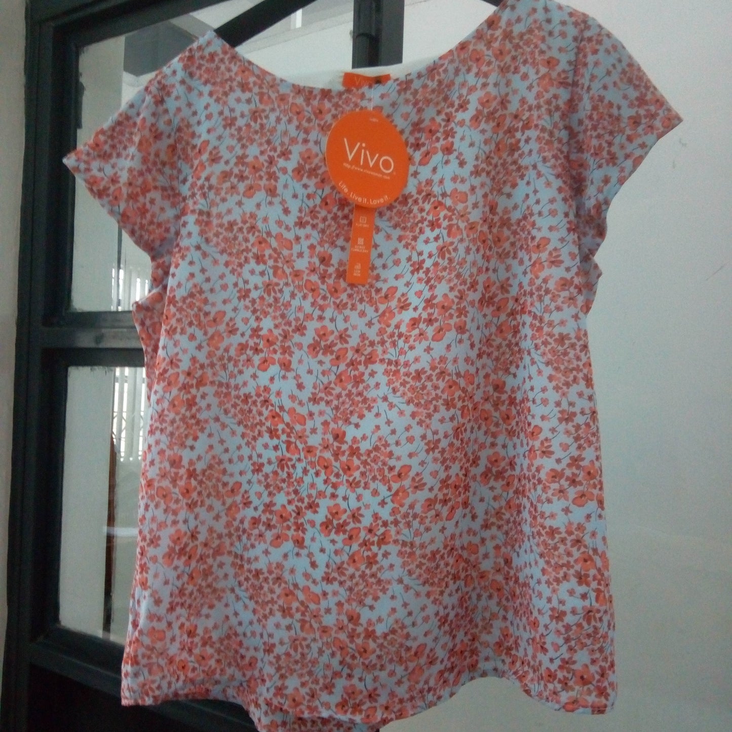 Vivo Basic Cap Sleeve Cory Top - Rust / Blue Print