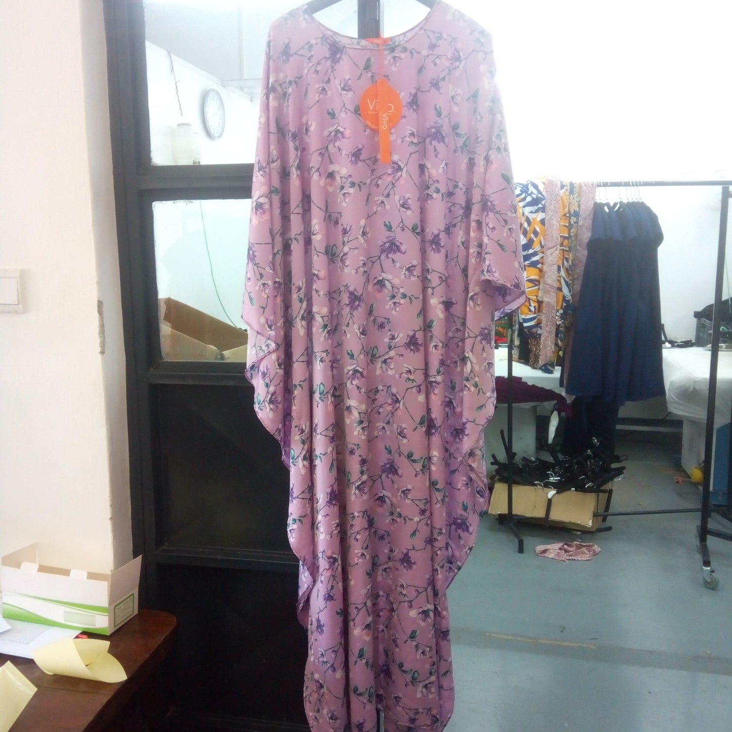 Vivo Lamu Satin Maxi Dira Dress - Purple / Pink Print
