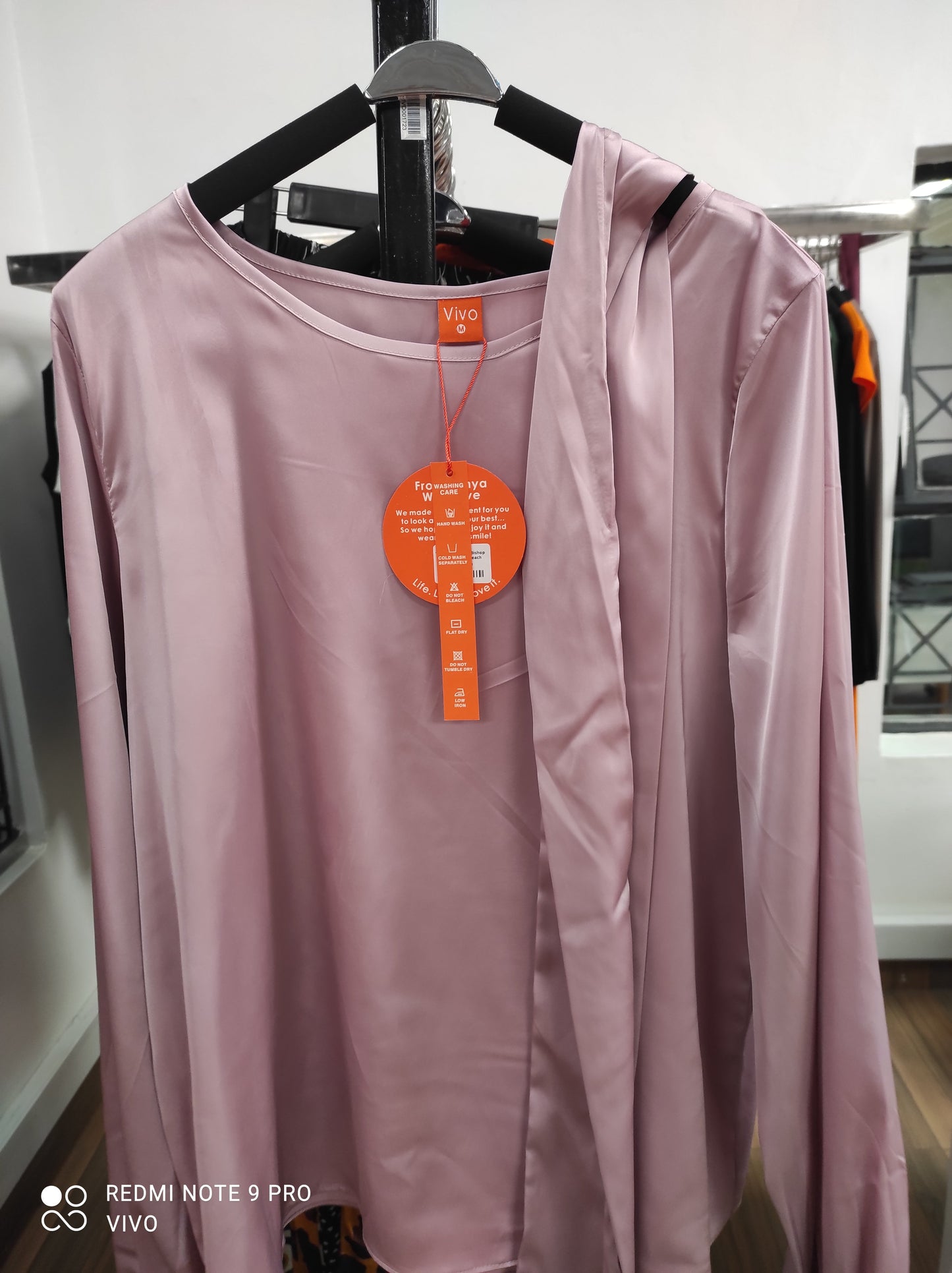 Vivo Basic Satin Bishop Sleeved Top - Peach