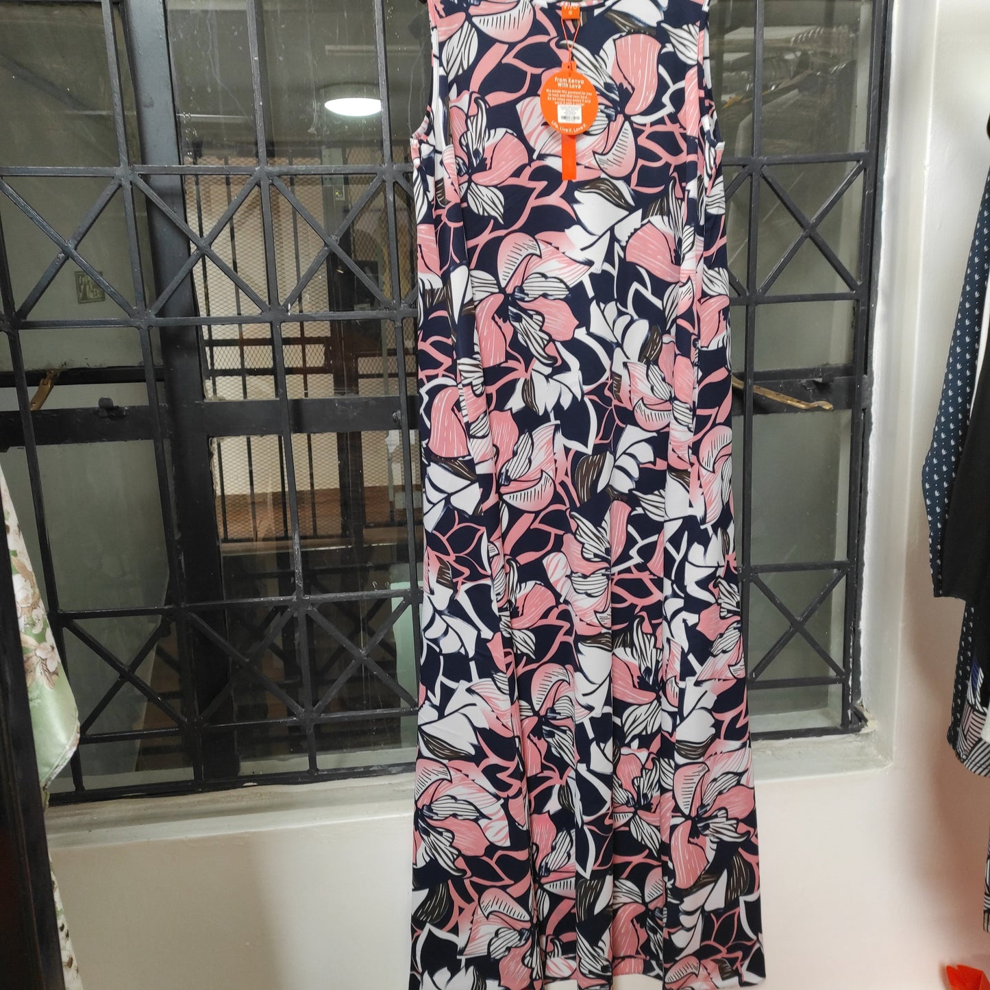 Vivo Basic Sleeveless Tent Maxi Dress - Navy Blue Floral Print