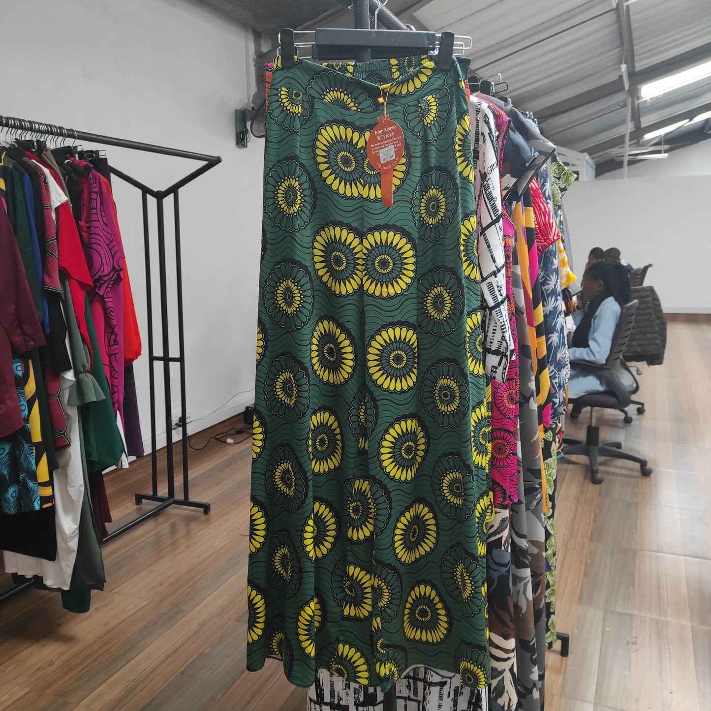 Vivo Lani High Waist Wide Leg Pants - Emerald Green / Yellow Floral Print