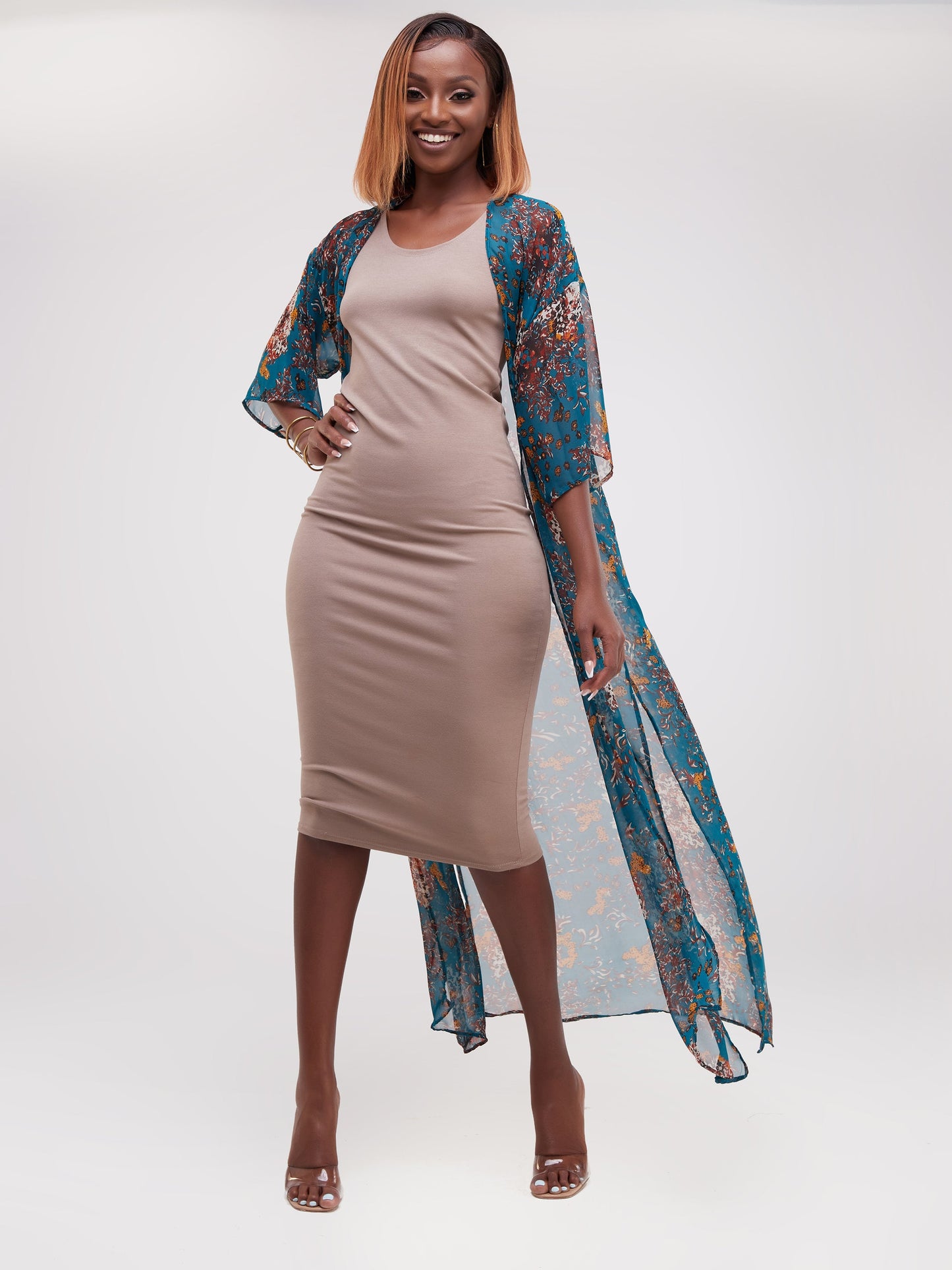 Vivo Basic Nandi A-Line Kimono - Teal / Rust Print