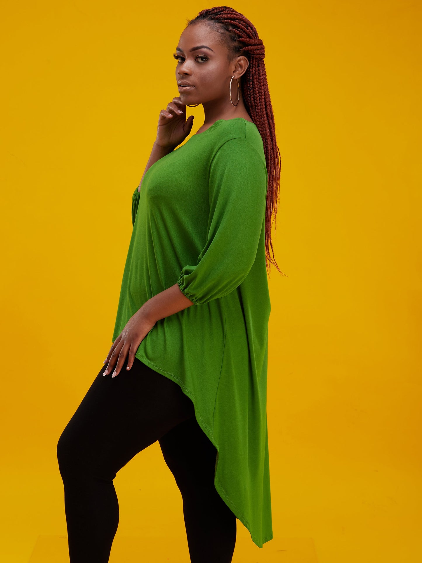 Vivo Basic Nalia High Low Jersey Top - Hunters Green