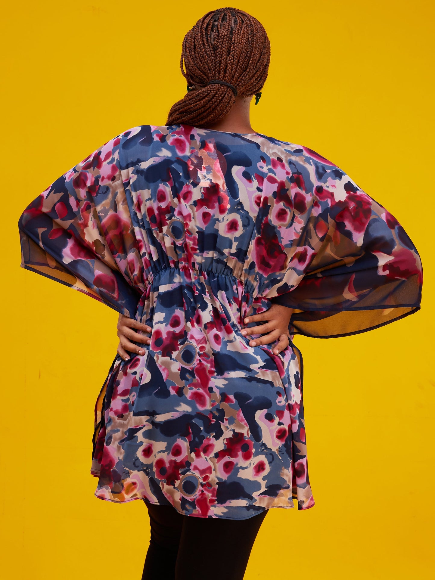 Vivo Lulu Tunic Kaftan - Navy Blue / Pink Print