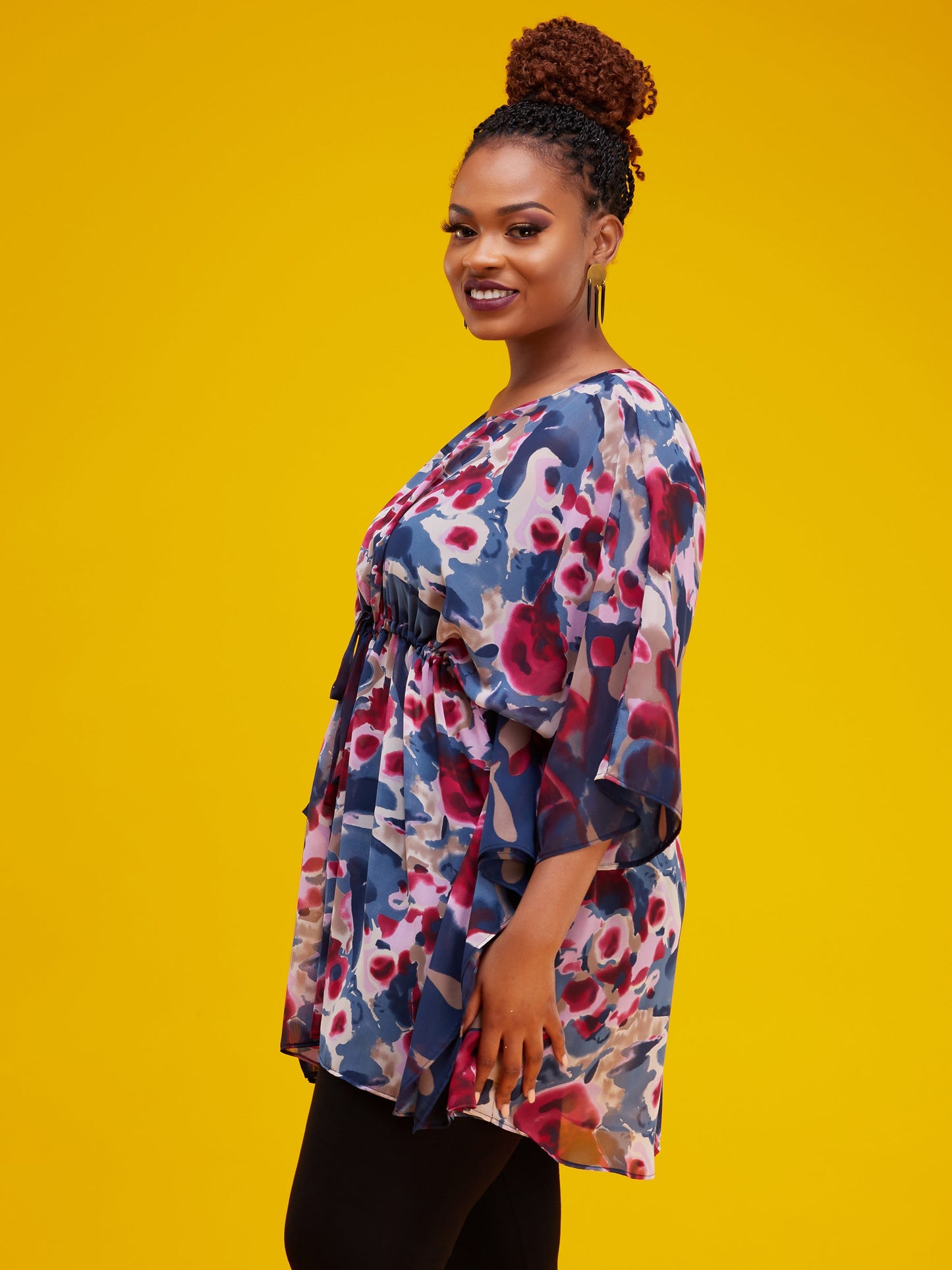 Vivo Lulu Tunic Kaftan - Navy Blue / Pink Print
